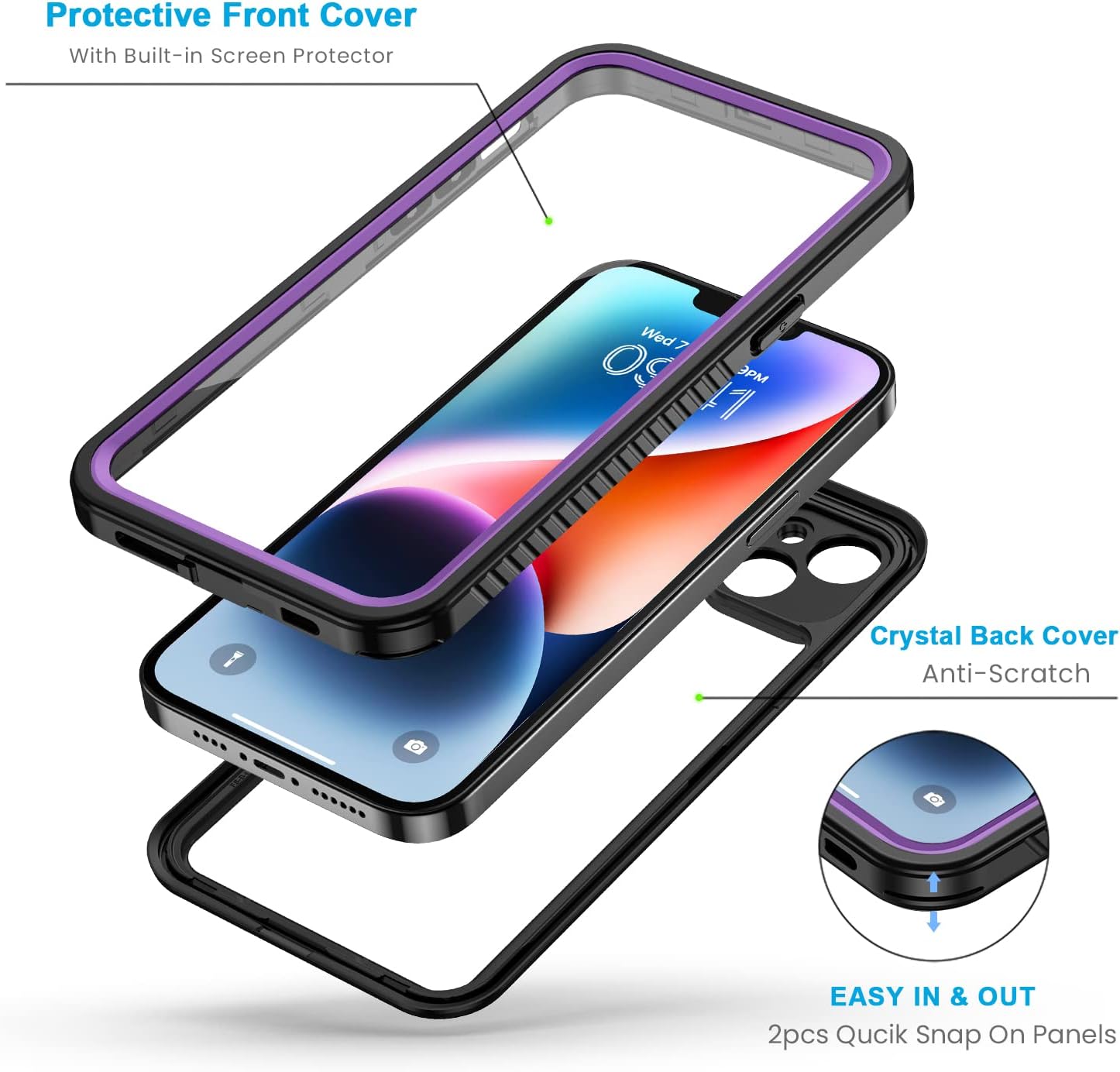 Lanhiem for iPhone 14 Case, IP68 Waterproof Dustproof Shockproof 14 Case with Built-in Screen Protector, Full Body Sealed Protective Front and Back
