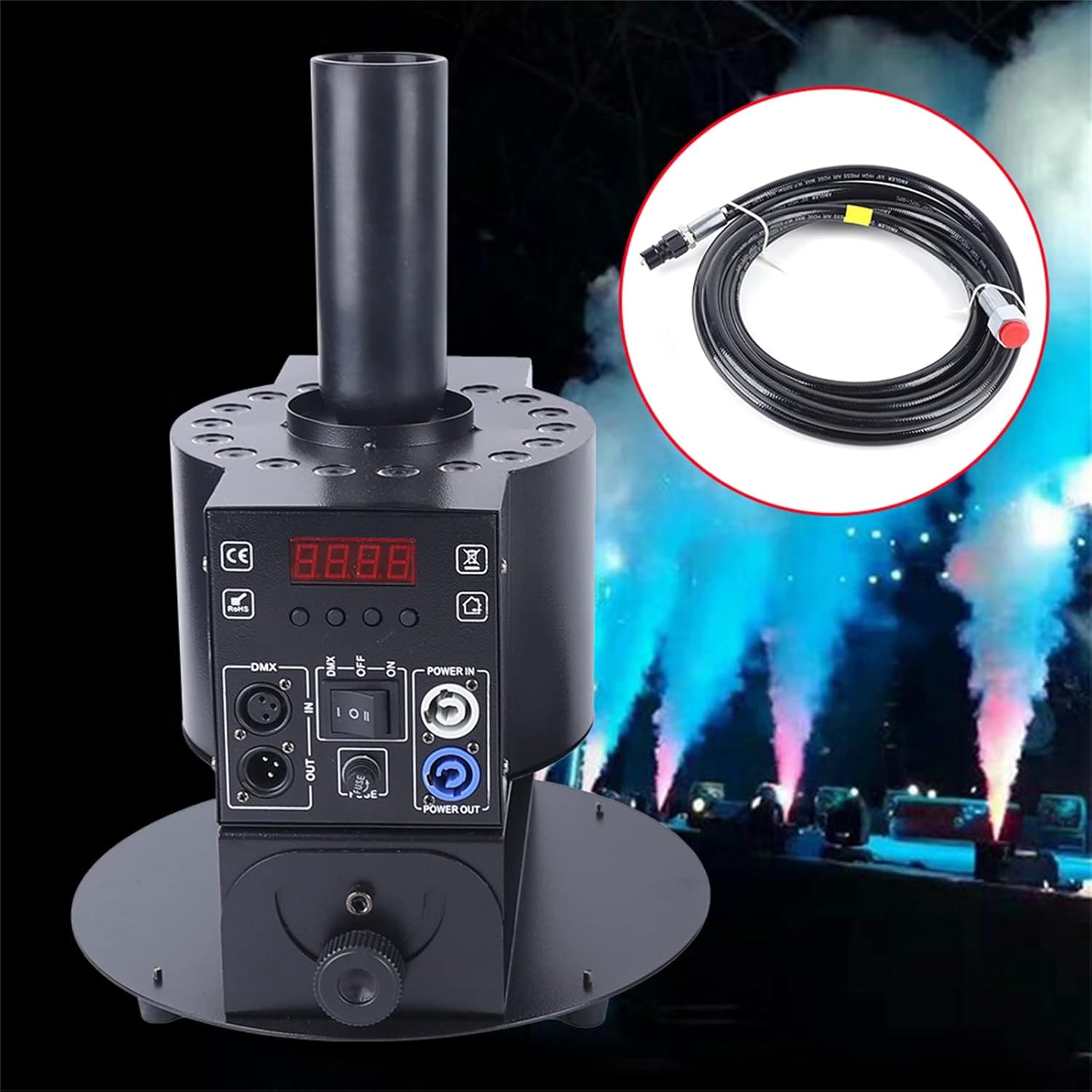 Máquina de humo LED de CO2 con manguera de gas, control DMX multiángulo para espectáculos de escenario, club, boda, fiesta, discoteca, DJ, eventos,