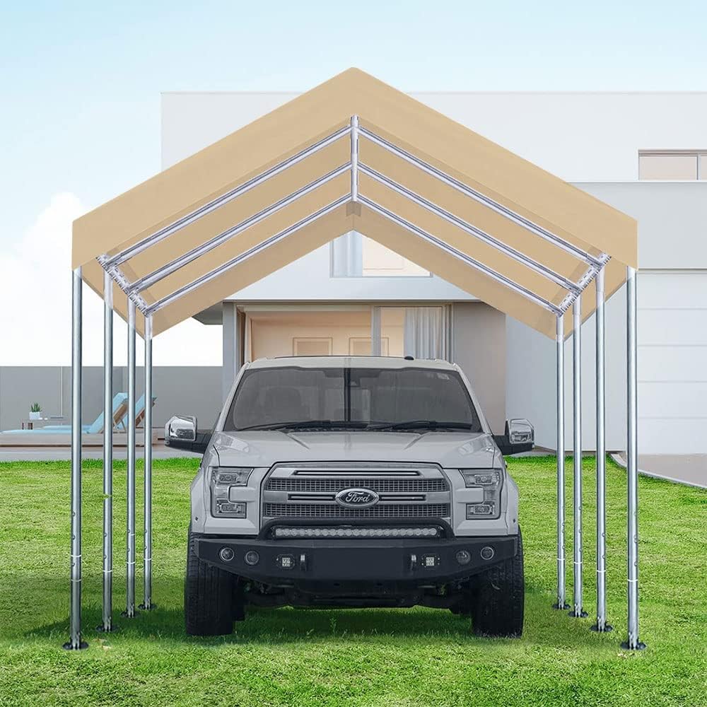 Rutile – Toldo de repuesto para cochera, de 12 x 20 pies, para cochera, con bolas de bungees, color beige (solo la cubierta superior, el marco no