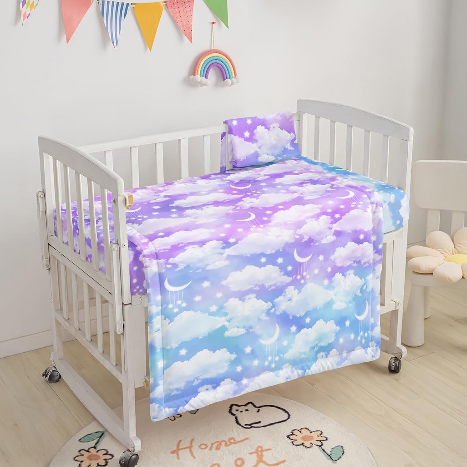 Axolotl Moon Stars – Juego de ropa de cama para cuna para niñas, juego de cama de 3 piezas para cuna de bebé, juego de cama suave con edredón,