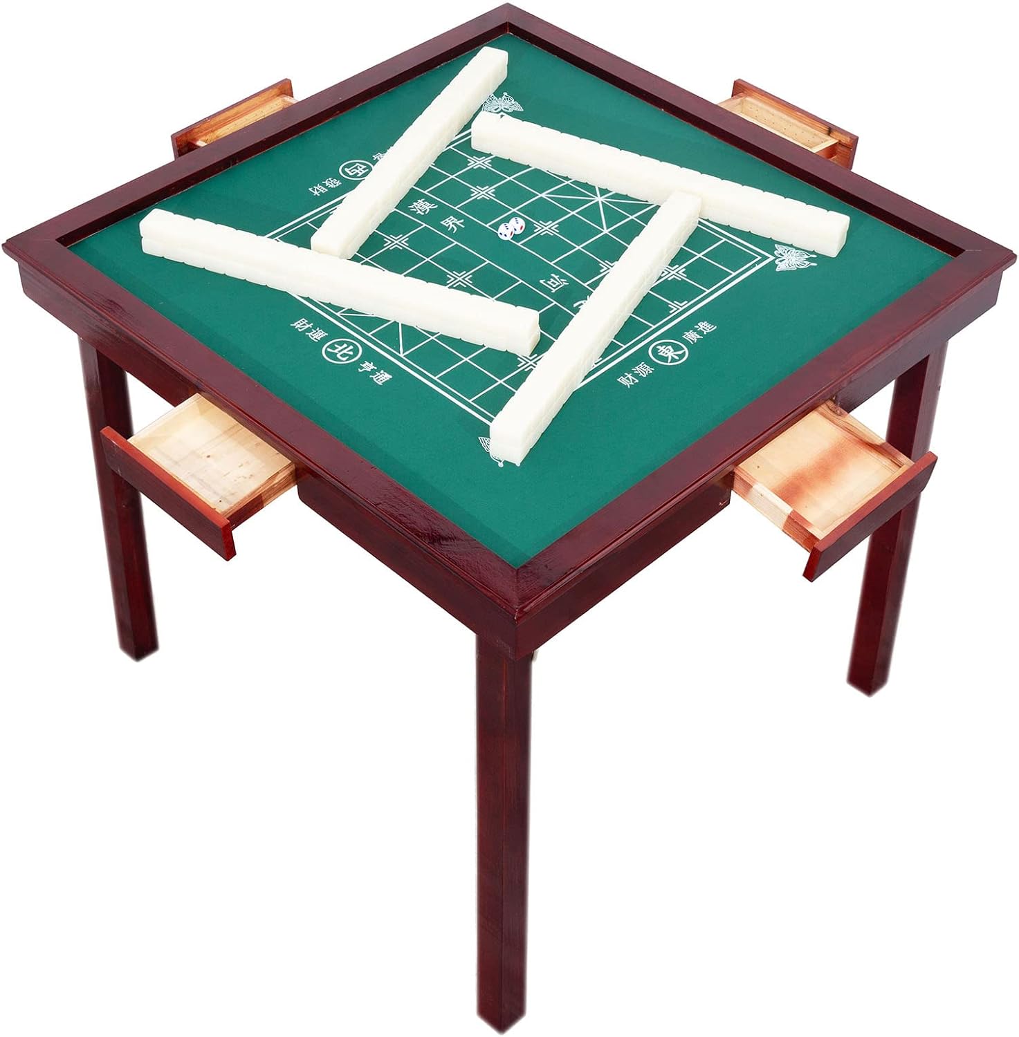 Mesa Mahjong plegable, mesa de cartas multifunción de 35 pulgadas con 4 portavasos y 4 cajones, mesa de juego cuadrada para mahjong, blackjack de