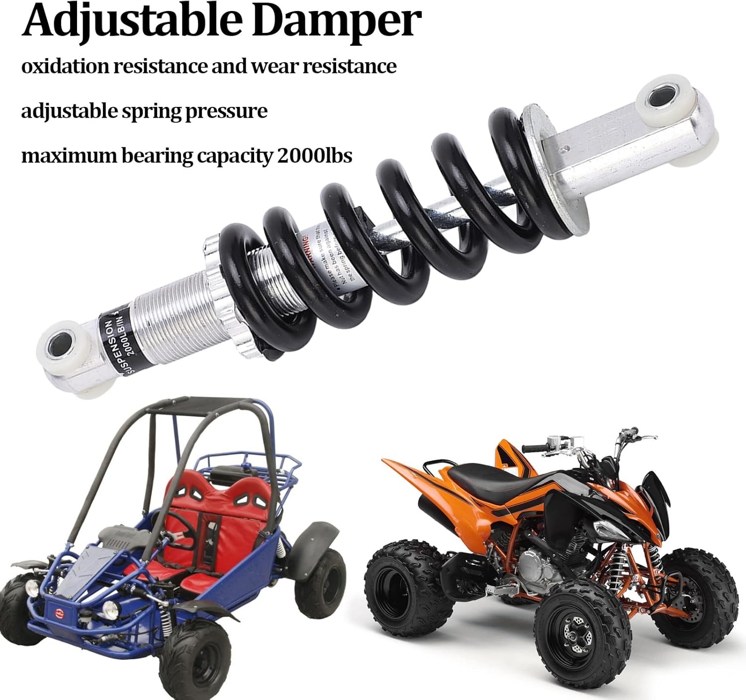 Amortiguador ajustable, amortiguador trasero de 8.465 in, amortiguador ajustable de 2000 libras, universal para mini motocicletas de cross, ATV,