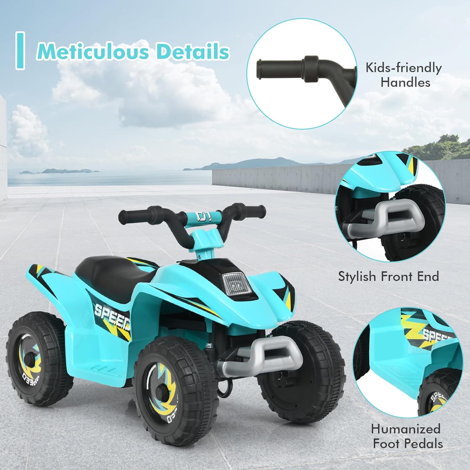 DORTALA ATV para niños, auto de juguete motorizado alimentado por batería de 6 V con velocidades altasbajas, ruedas antideslizantes, Quad eléctrico