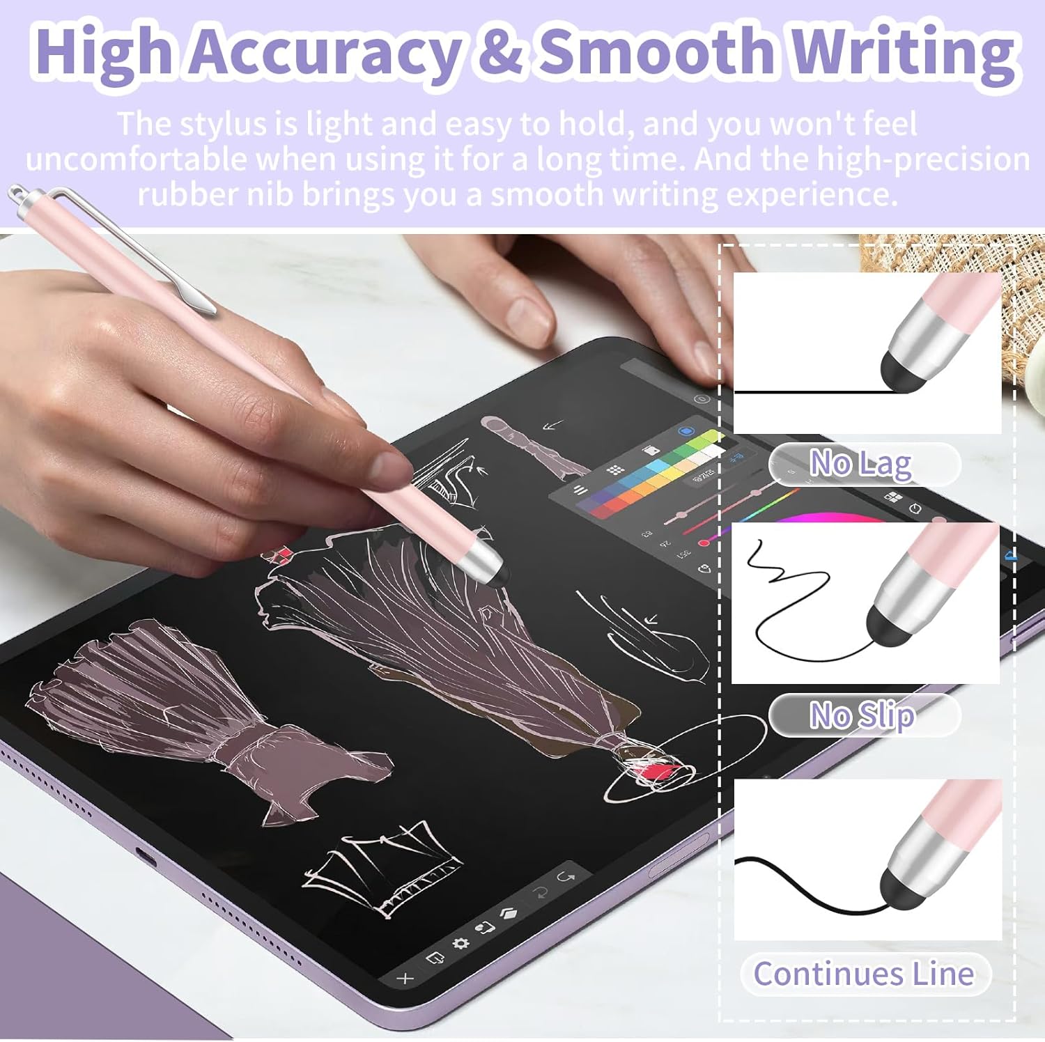 Lápiz capacitivo para pantallas táctiles, 4 lápices capacitivos para iPad de alta sensibilidad y precisión con puntas de repuesto, compatibles con