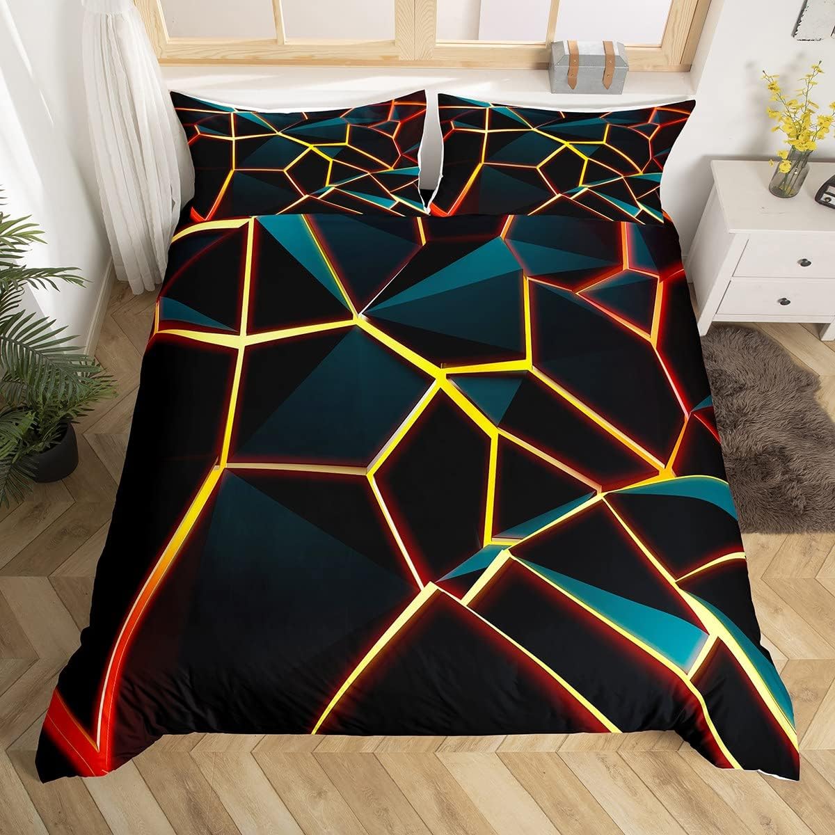 Juego de ropa de cama de nido de abeja amarillo estereoscópico de panal para niños y niñas, funda de edredón hexagonal y3k y3k colmena funda de