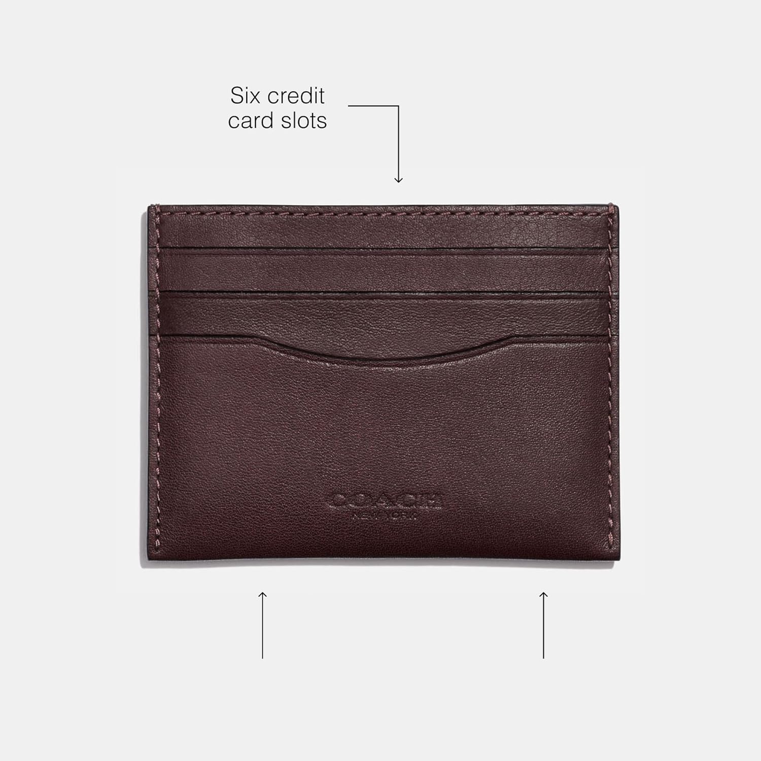 Coach Tarjetero plano para hombre en becerro deportivo, Mahogany, Estuche de tarjeta plana en becerro deportivo
