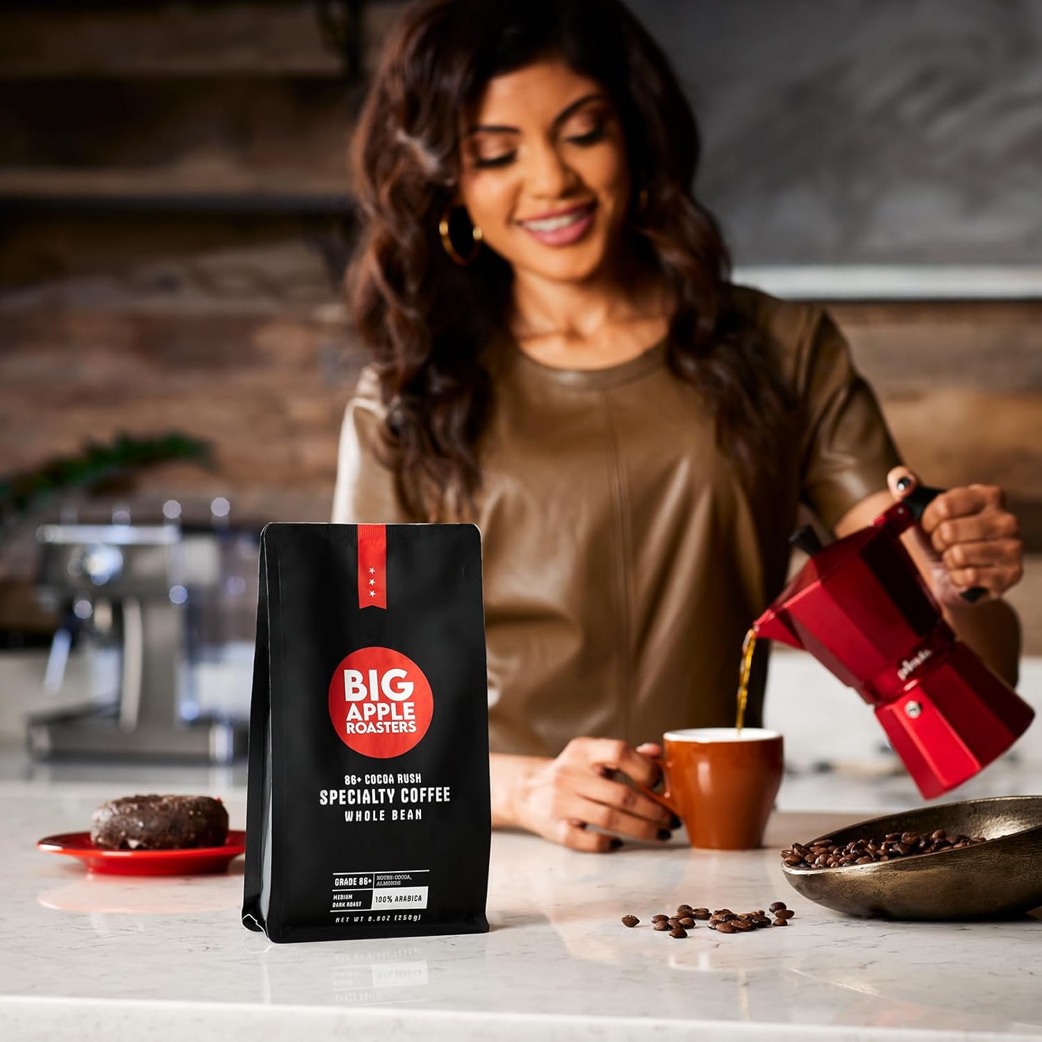 Big Apple Roasters 86+ Cocoa Rush Specialty Coffee  Café bajo en ácido  Grano entero  Café brasileño  Tostado medio ligero  Peso neto 8.8 onzas