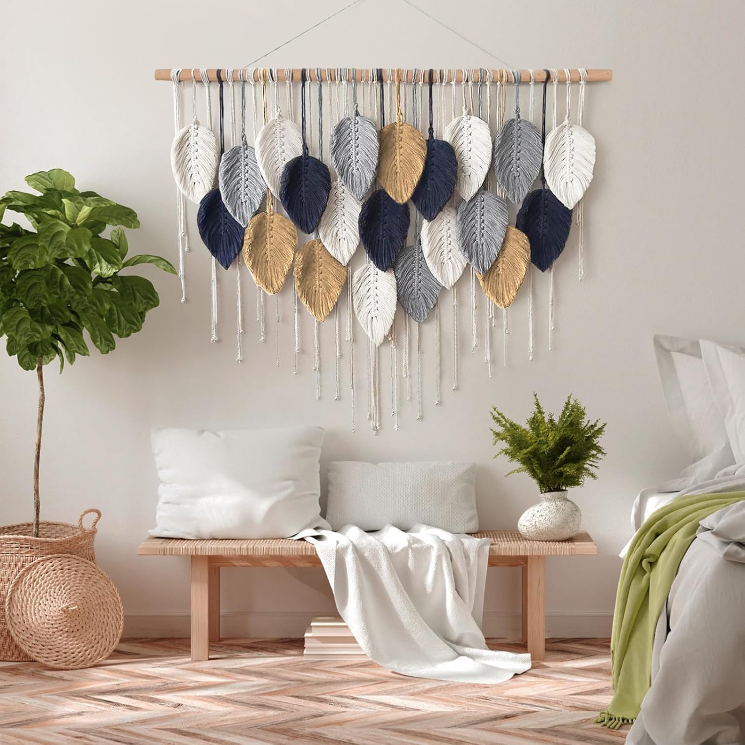Alynsehom Tapiz de macramé para colgar en la pared, bohemio hecho a mano, elegante decoración de pared para dormitorio, sala de estar, guardería,