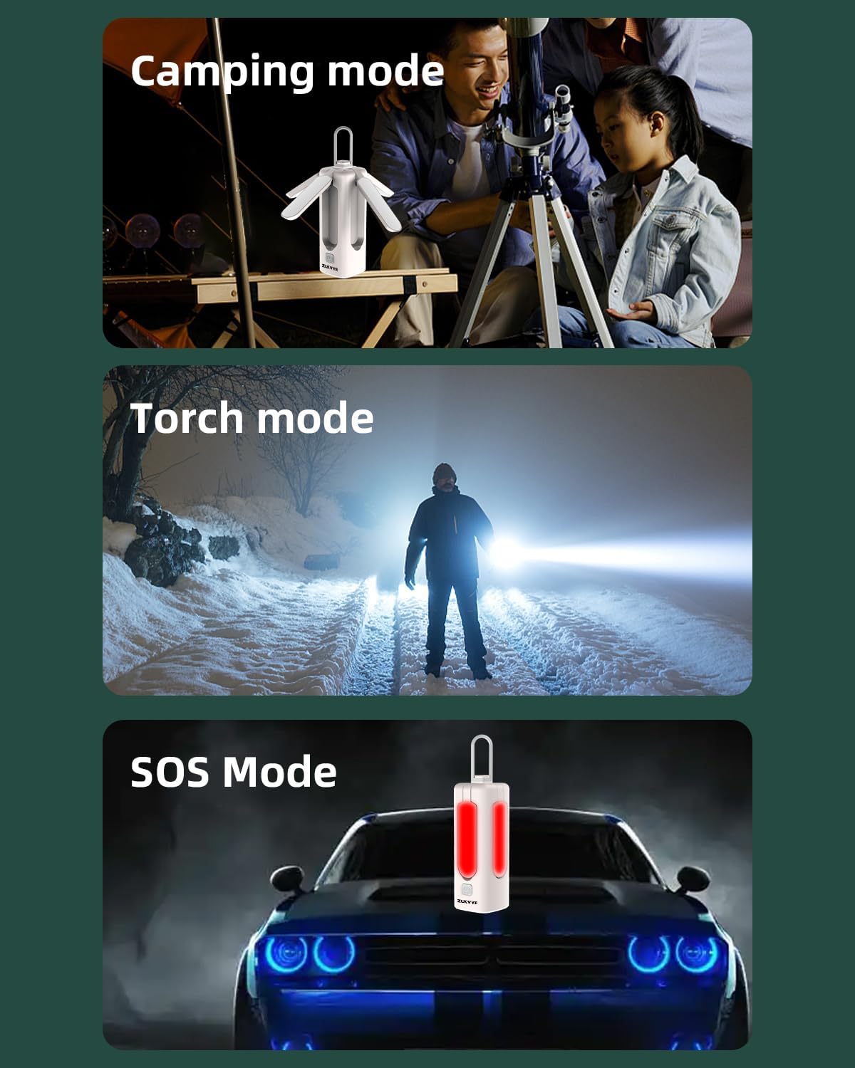 Linterna LED recargable para campamento, luz impermeable con 8 modos de luz, esenciales para camping, linterna portátil para camping, huracán,