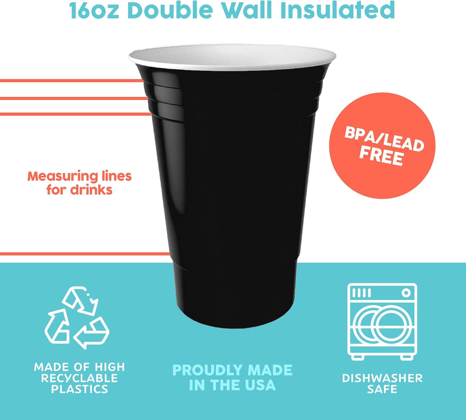 Sili Wraps Vasos de plástico de doble pared para fiesta de Halloween, fabricados en Estados Unidos, paquete de 12, vasos de 16 onzas, aislados,