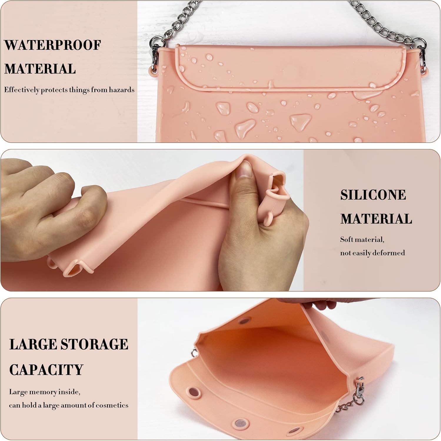 Bolsa de maquillaje de silicona, bolsa de maquillaje de viaje grande con solapa, bolsa de cosméticos de fácil transporte, bolsa de maquillaje de