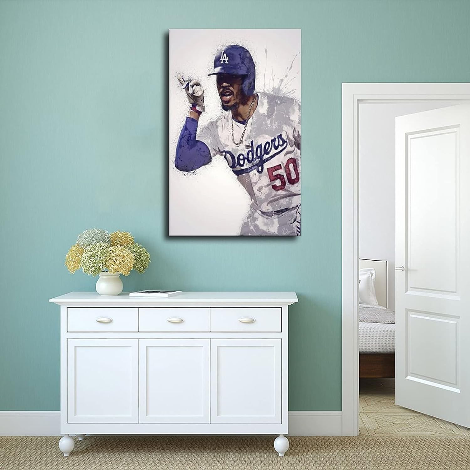 TUBALU Mookie Betts – Póster de béisbol, arte de pared, pintura impresa para sala de estar, dormitorio, sin marco 12 x 18 pulgadas (11.8 x 17.7 in)