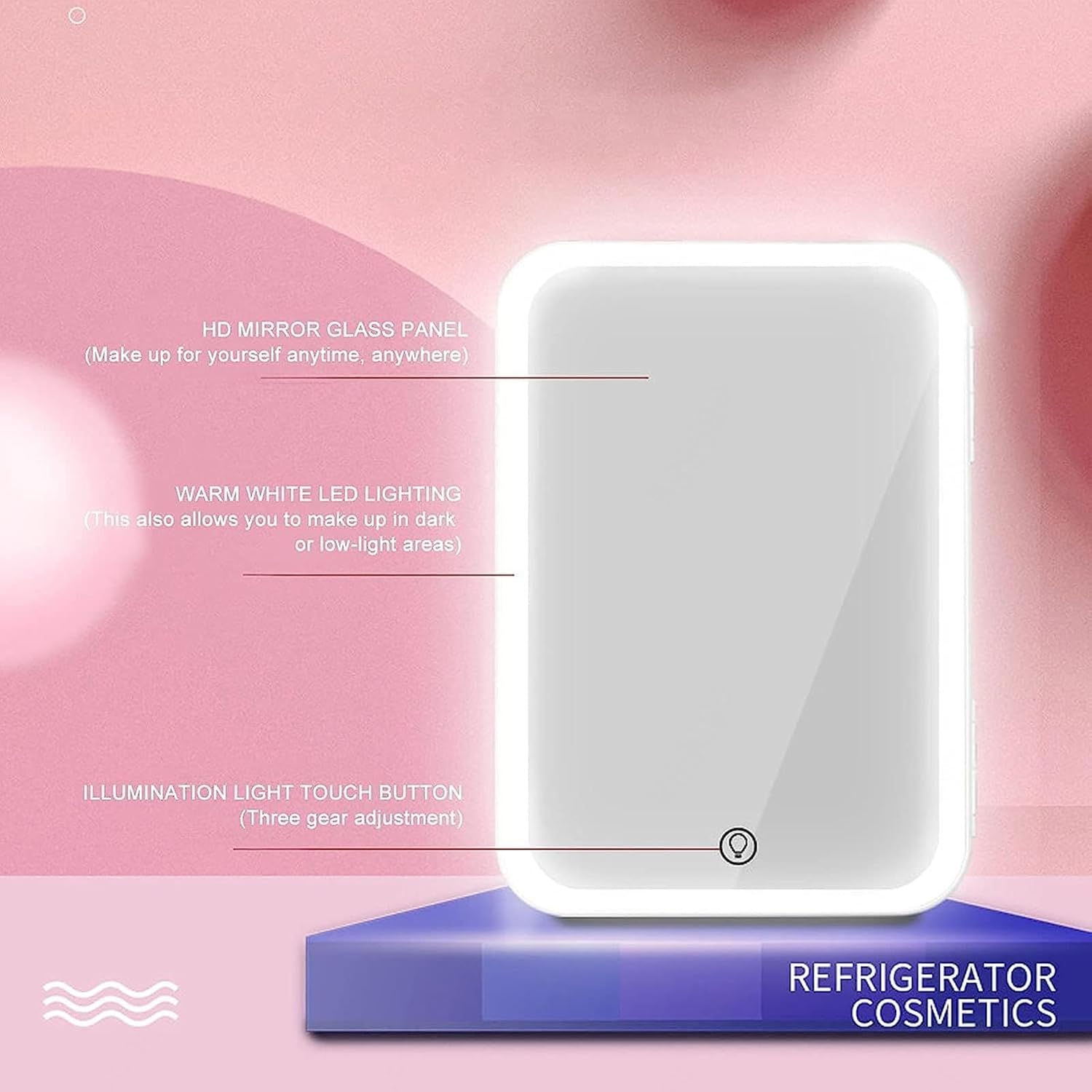 Mini refrigerador cosmético, con espejo LED, mini refrigerador de cuidado de la piel de capacidad de 8 litros, caliente y frío, mini refrigerador de