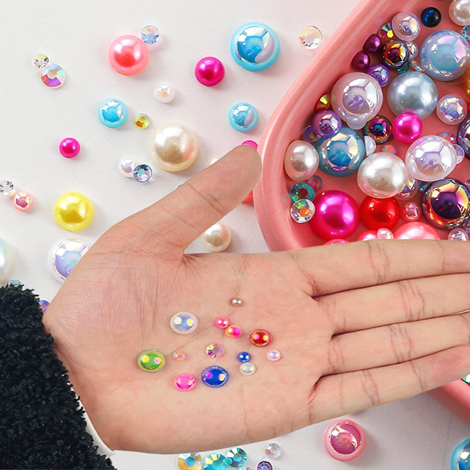 Diamantes de imitación de perlas con parte trasera plana para manualidades, 1.06 onzas, 1400 unidades (0.079 a 0.394 pulgadas), diamantes de