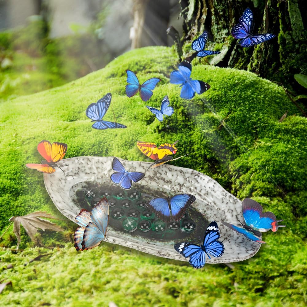 Estación de riego de mariposas al aire libre, comederos de abejas, charco de mariposas con 20 cuentas decorativas, cuenco de cerámica para insectos