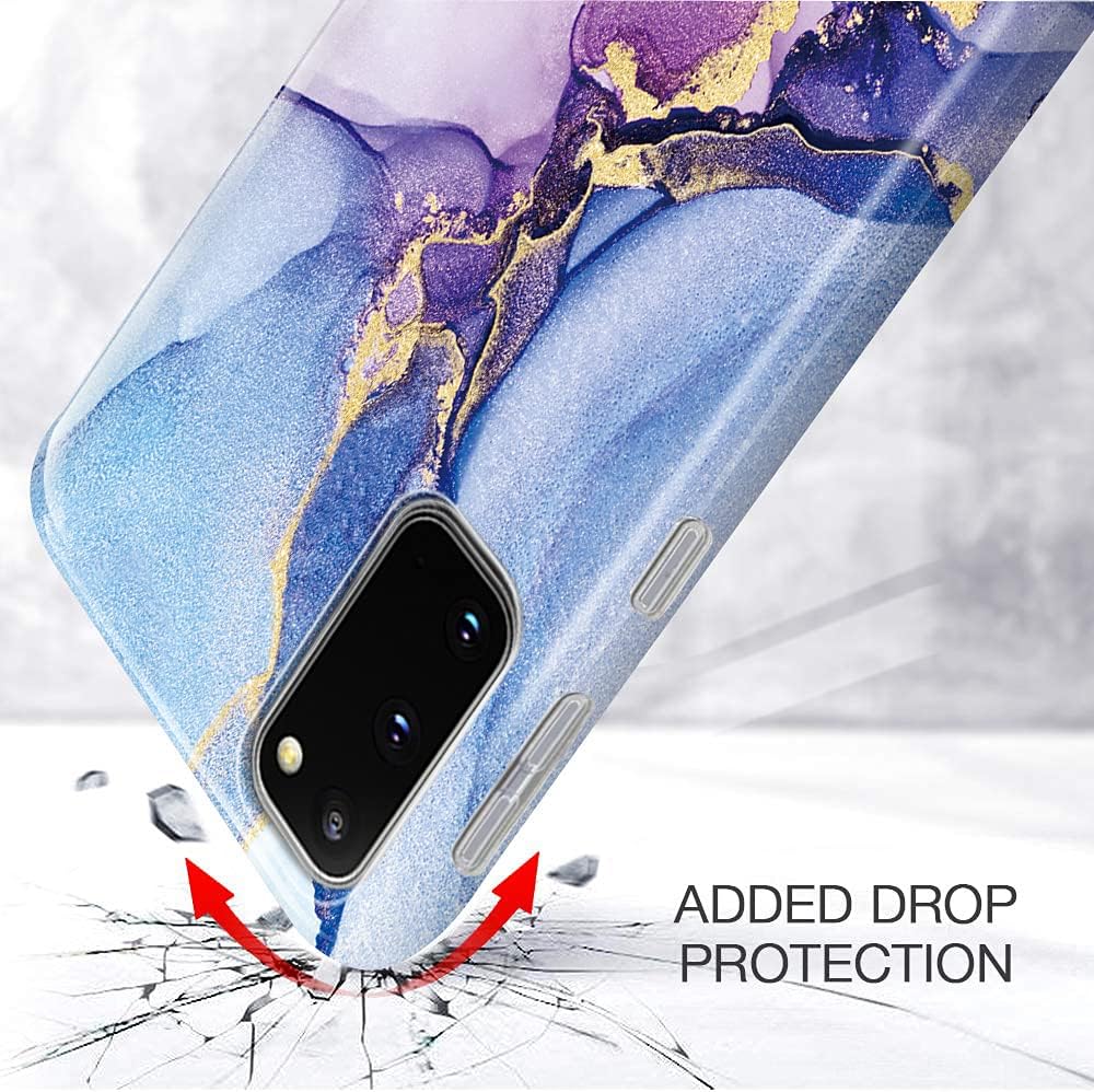 luolnh Funda para Samsung Galaxy S20, funda para Samsung S20 para niñas y mujeres, diseño de mármol brillante con purpurina dorada, a prueba de
