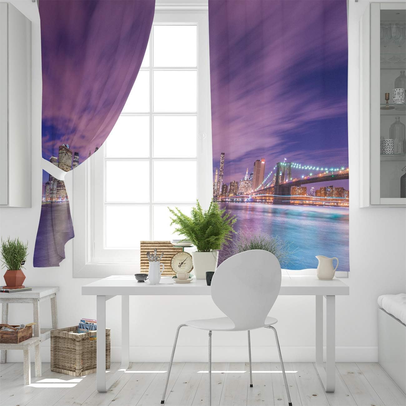 FortuneHouse Blackout Curtains Thermal Insulated American Cities at Night and Skyscrapers Solid Pattern Metal Grommet Elegant Room Drapes Window