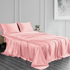 ILVOE Sábanas de satén de tamaño Queen, 4 piezas, sábanas de lujo suaves y sedosas con bolsillos de 16 pulgadas de profundidad, 1 sábana bajera, 1 ILVOE Sábanas de satén de tamaño Queen, 4 piezas, sábanas de lujo suaves y sedosas con bolsillos de 16 pulgadas de profundidad, 1 sábana bajera, 1