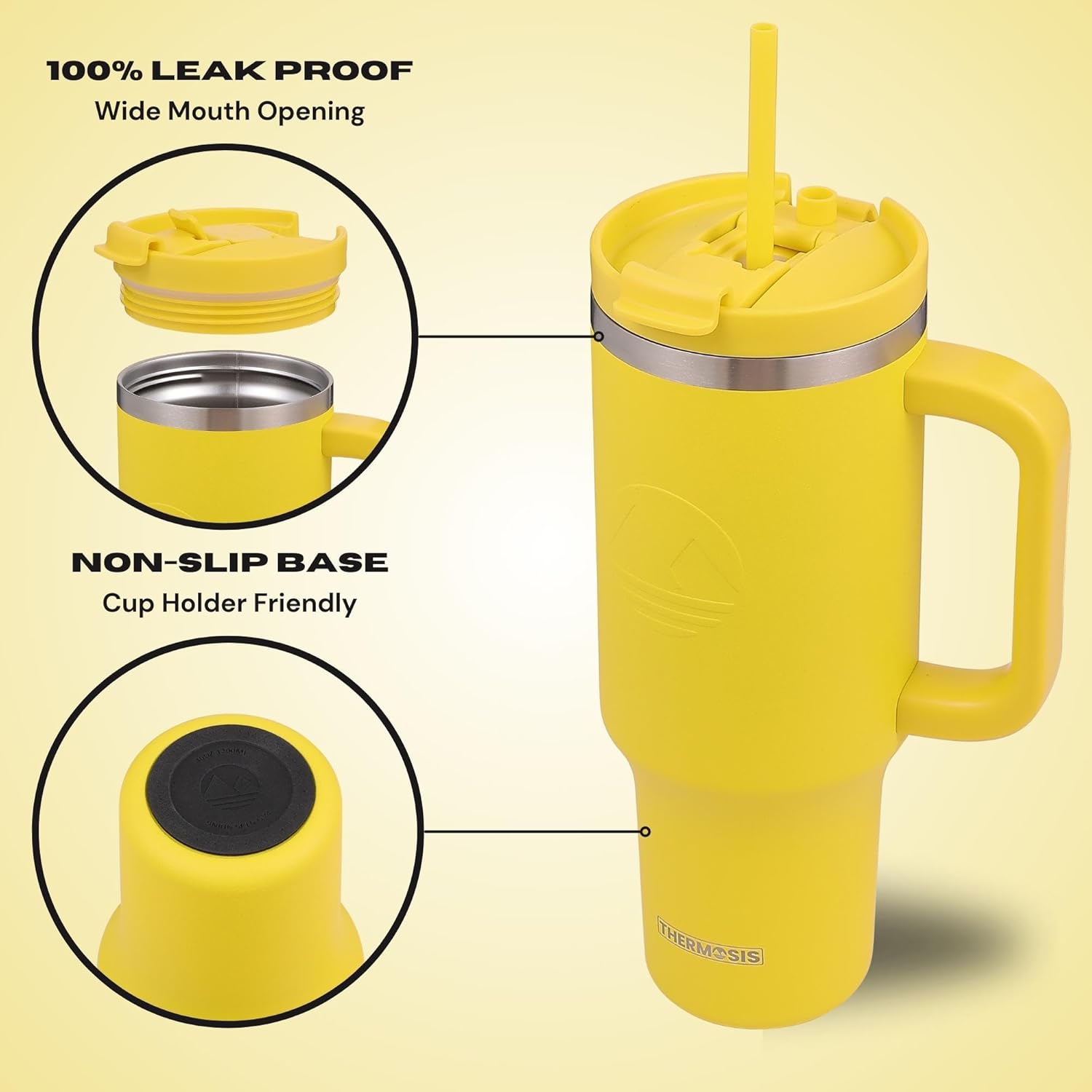 Vaso de 40 onzas con asa y popote, vaso aislado de 40 onzas con tapa y popote, vaso multiusos de 40 onzas con asa, vaso de acero inoxidable con tapa