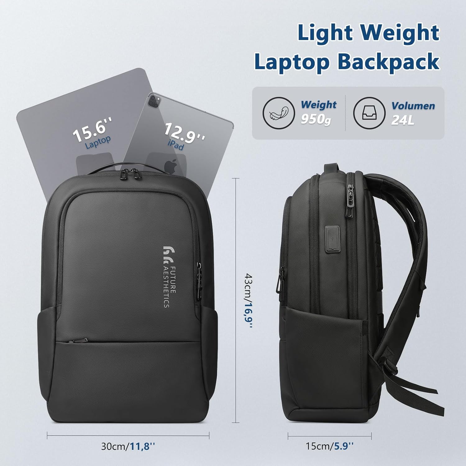 hk Mochila de viaje para laptop, Negro –