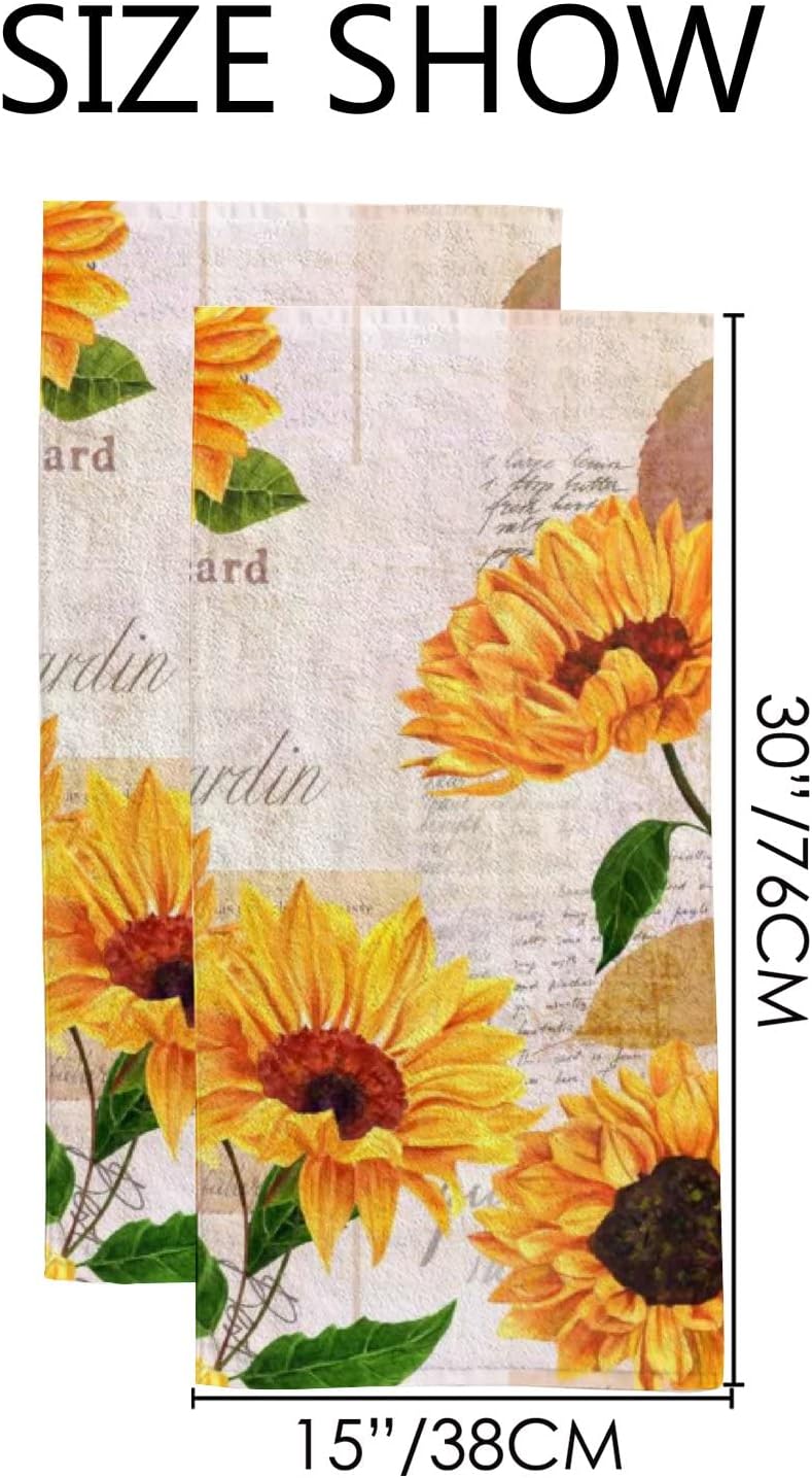 Juego de 2 toallas de mano de baño, toallas de mano de girasol, toalla de cara floral amarilla, toallas decorativas suaves y absorbentes para baño,
