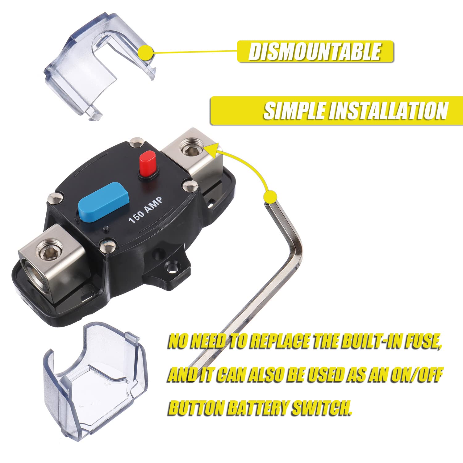 Disyuntor de recuperación automática de 150 A 12-48 voltios CC con botón de reinicio manual para lanchas marinas automotrices (150 amperios)