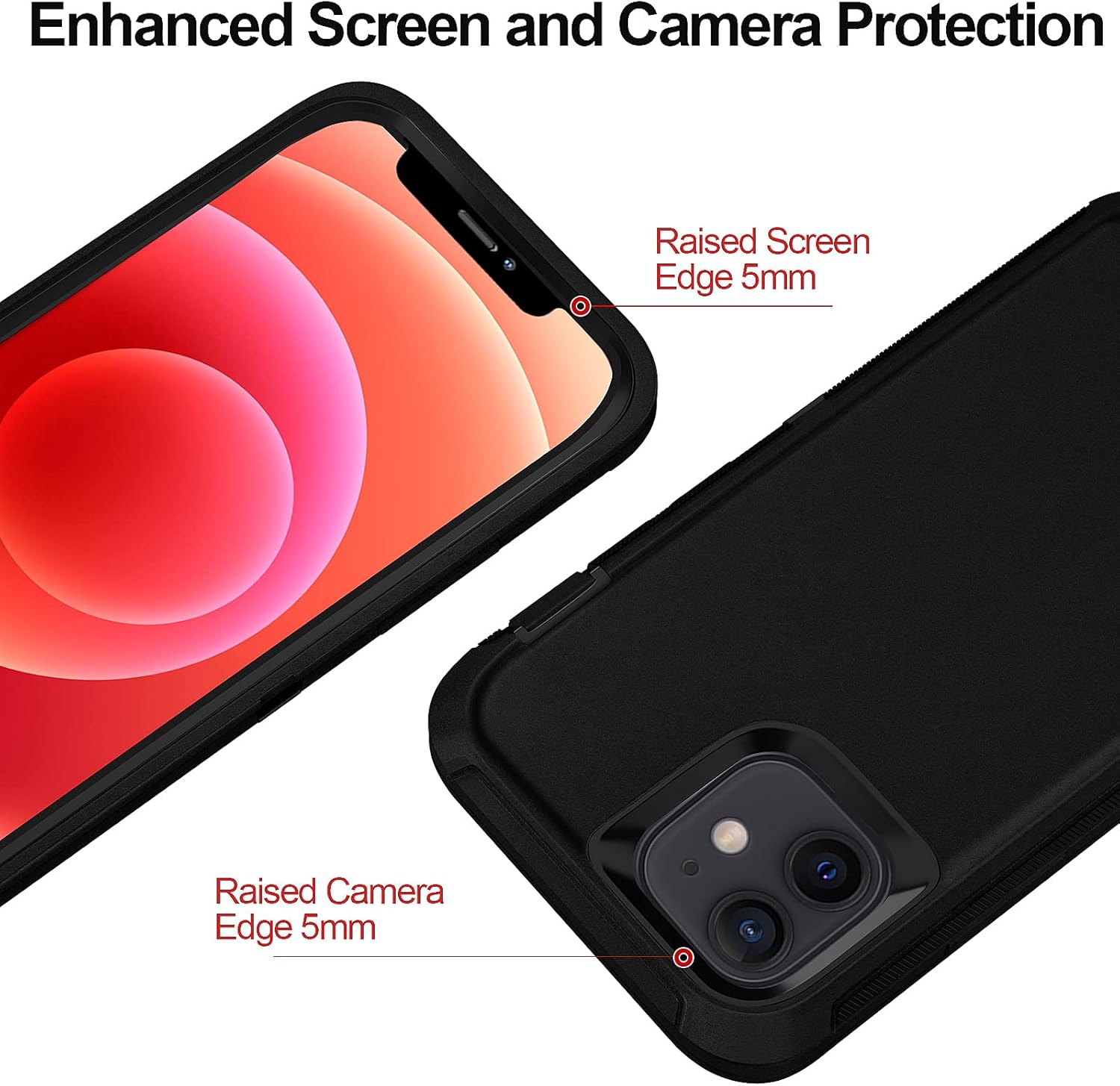 Funda para iPhone 12 con clip para cinturón y 2 protectores de pantalla, resistente de grado militar, funda de cuerpo completo (negro)
