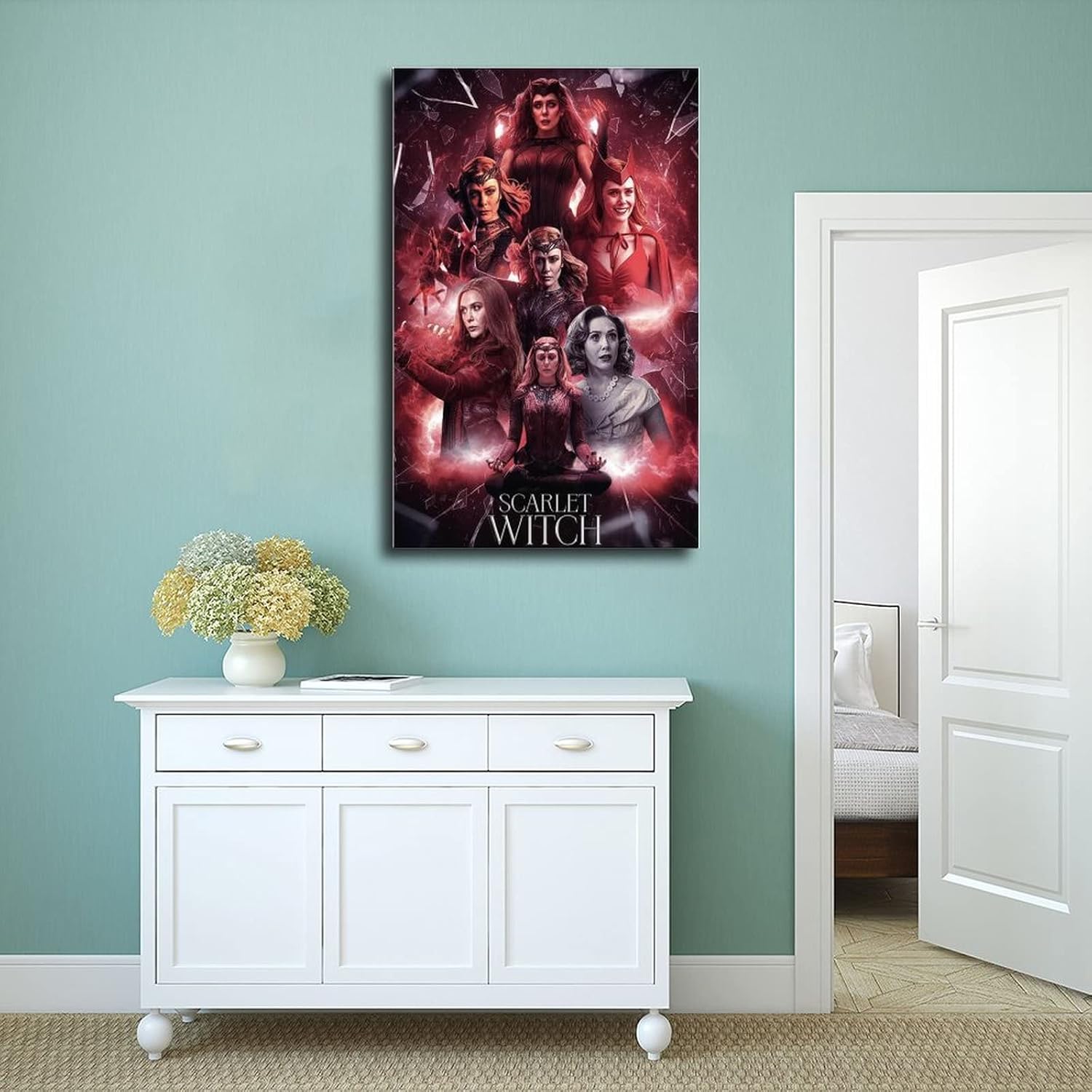 Póster de la película Scarlet Witch Wanda Elizabeth, 1 póster en lienzo para decoración de pared, pintura para sala de estar, dormitorio, sin marco