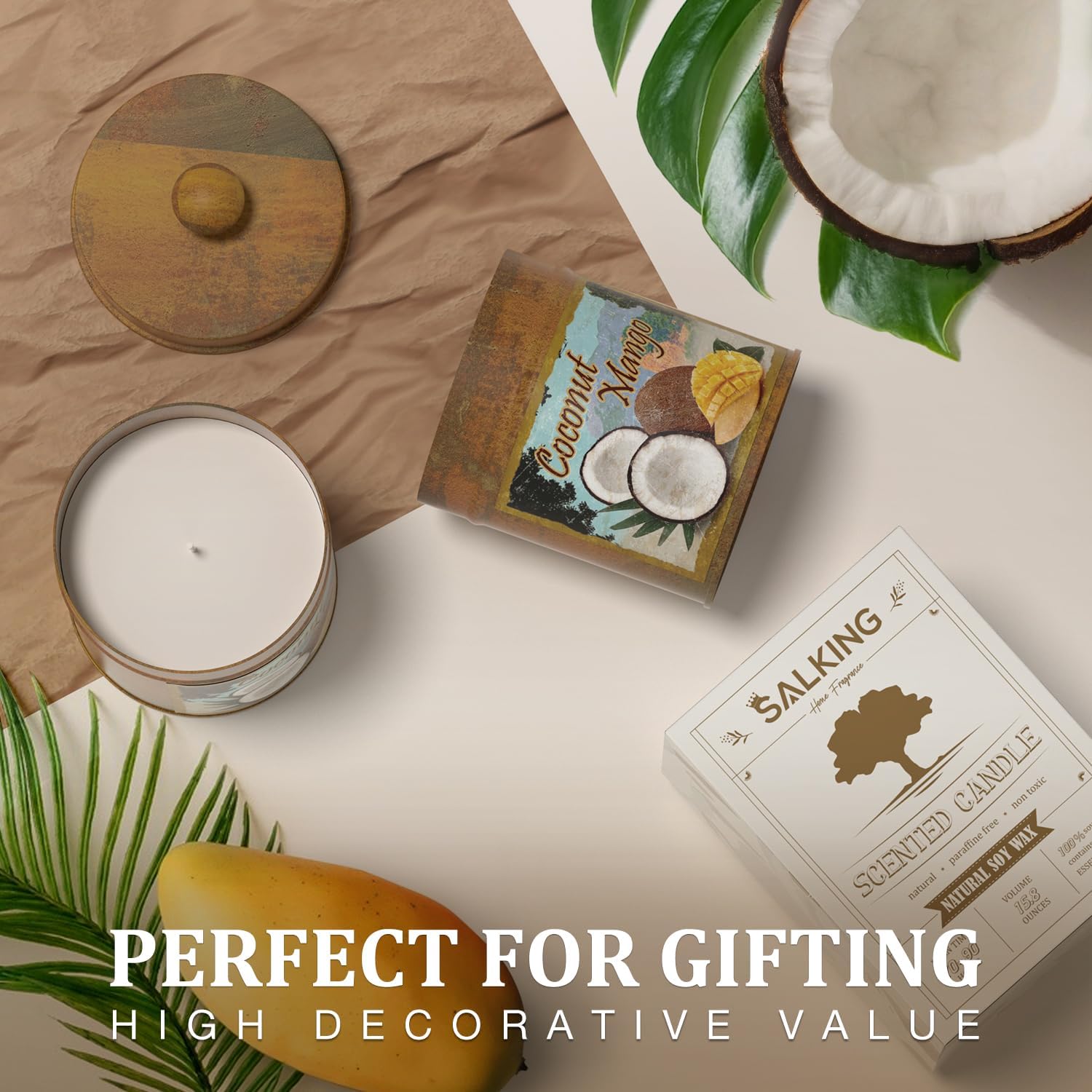 Velas perfumadas  Coco y mango  Vela de aromaterapia de soja para el hogar  Fabricado con cera de soja natural y aceites esenciales  Vela en tarro