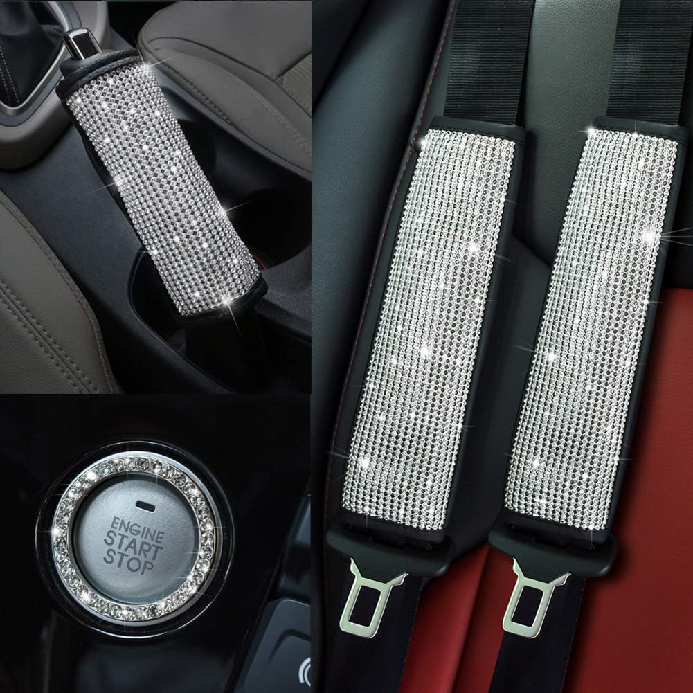 Valleycomfy – Fundas para cinturón de seguridad de cuero de microfibra con diamantes de imitación, fundas para cinturón de seguridad para mujeres,