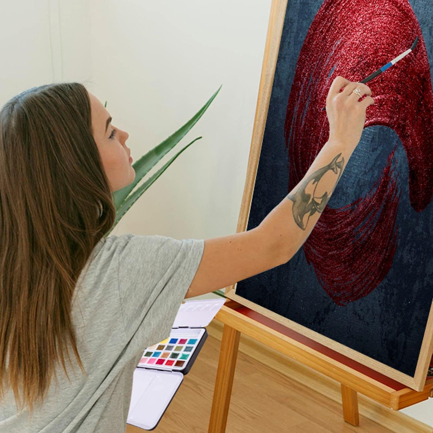Juego de pinturas metálicas para acuarela, 36 colores de agua con purpurina vibrante de grado artístico con lata de almacenamiento y pincel,
