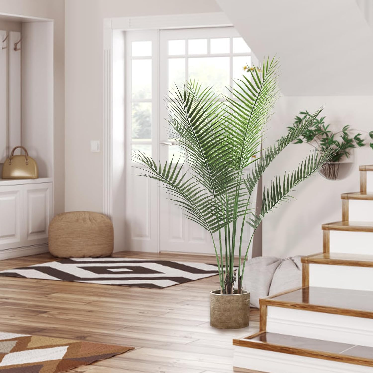 Palmera artificial de 4 pies con 9 troncos de imitación perfecta Dypsis Lutescens en maceta para interiores y exteriores, casa, oficina, jardín,
