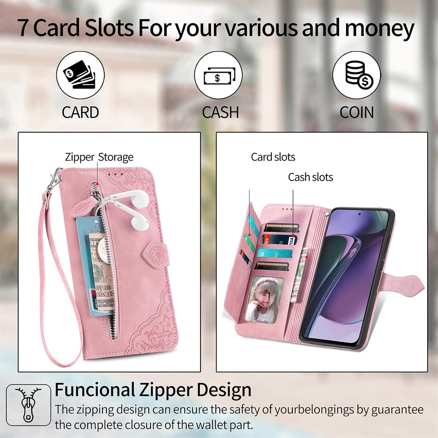Furiet Funda compatible con Motorola Moto G Stylus 5G 2023 con correa para la muñeca y soporte de cuero para tarjetas con tapa y soporte para