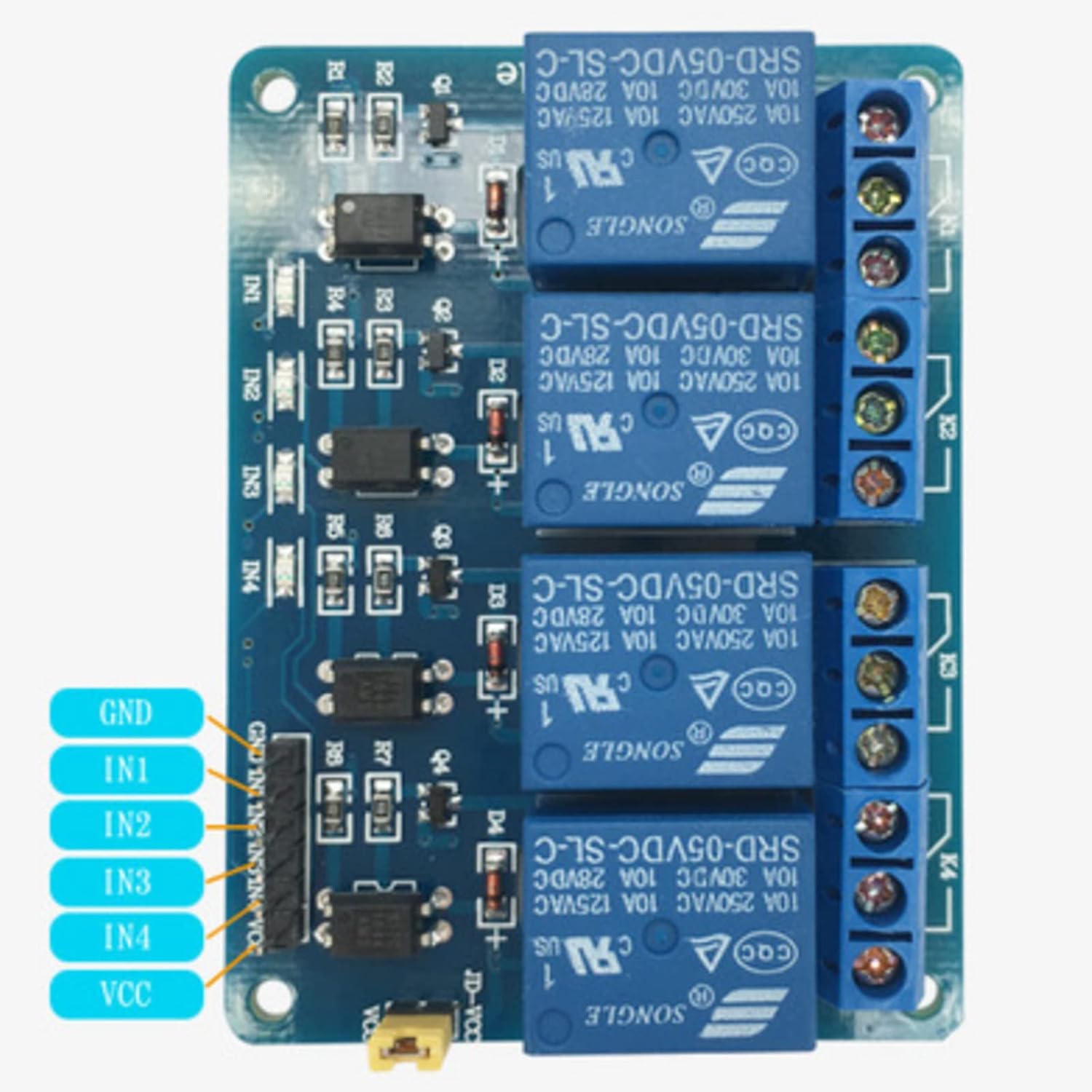 Módulo de relé de 4 canales DC de 5 V compatible con Arduino R3 MEGA Raspberry Pi con optoacoplador placa de expansión de alto y bajo nivel
