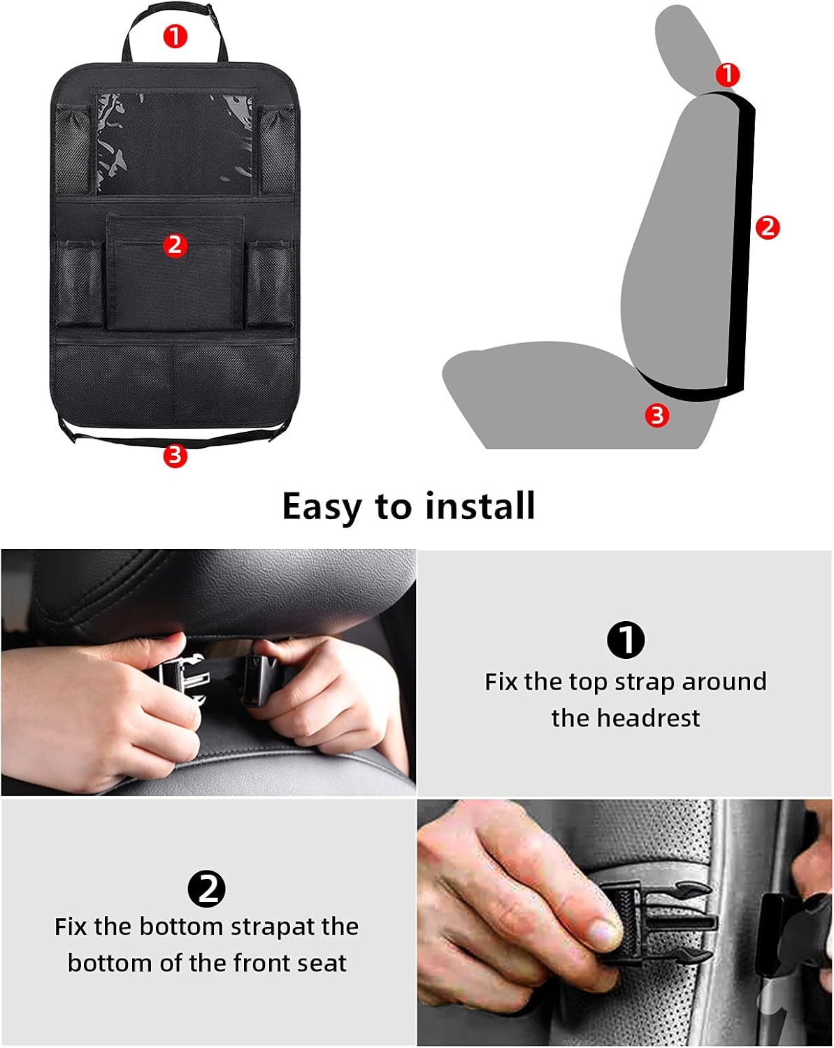Bolsa de almacenamiento para automóvil, organizador de asiento trasero de tela Oxford, protector de asiento trasero antipatadas, alfombrillas con