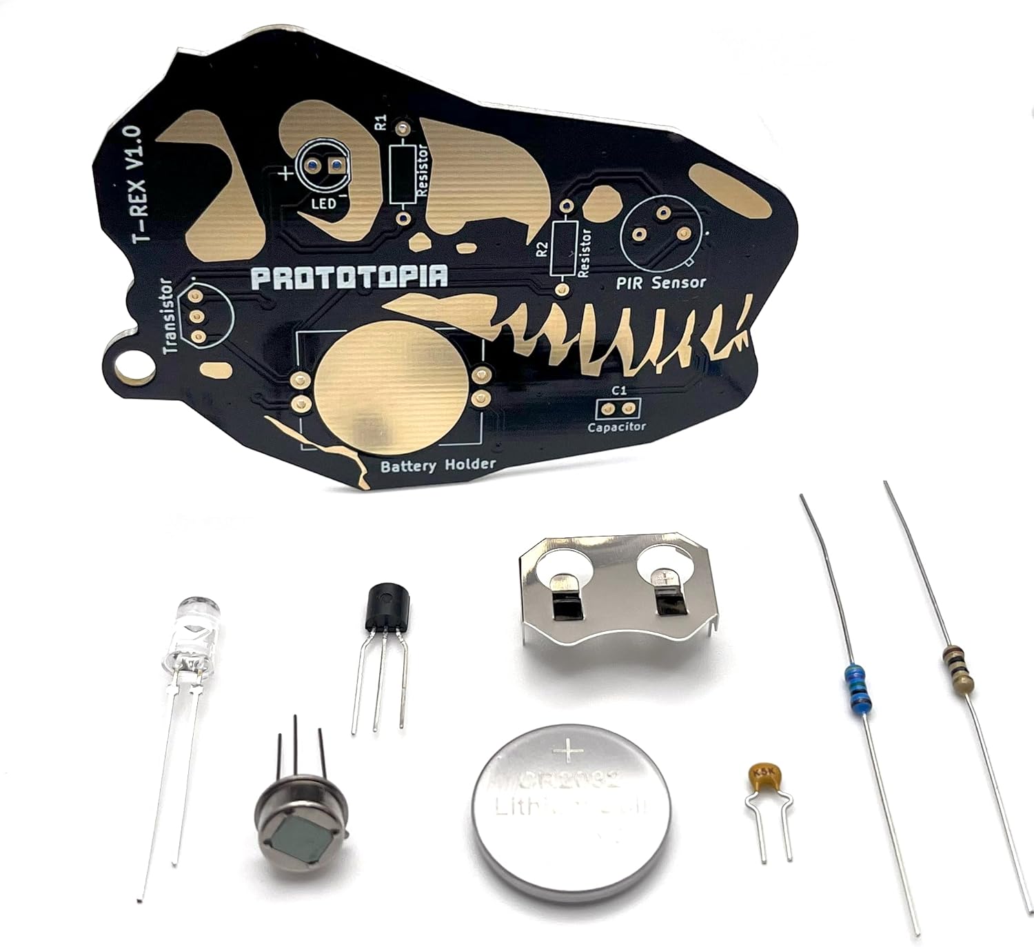 T-Rex – Kit de aprendizaje para soldar  LED activado por movimiento  Kit de electrónica de bricolaje para principiantes  Circuito de práctica
