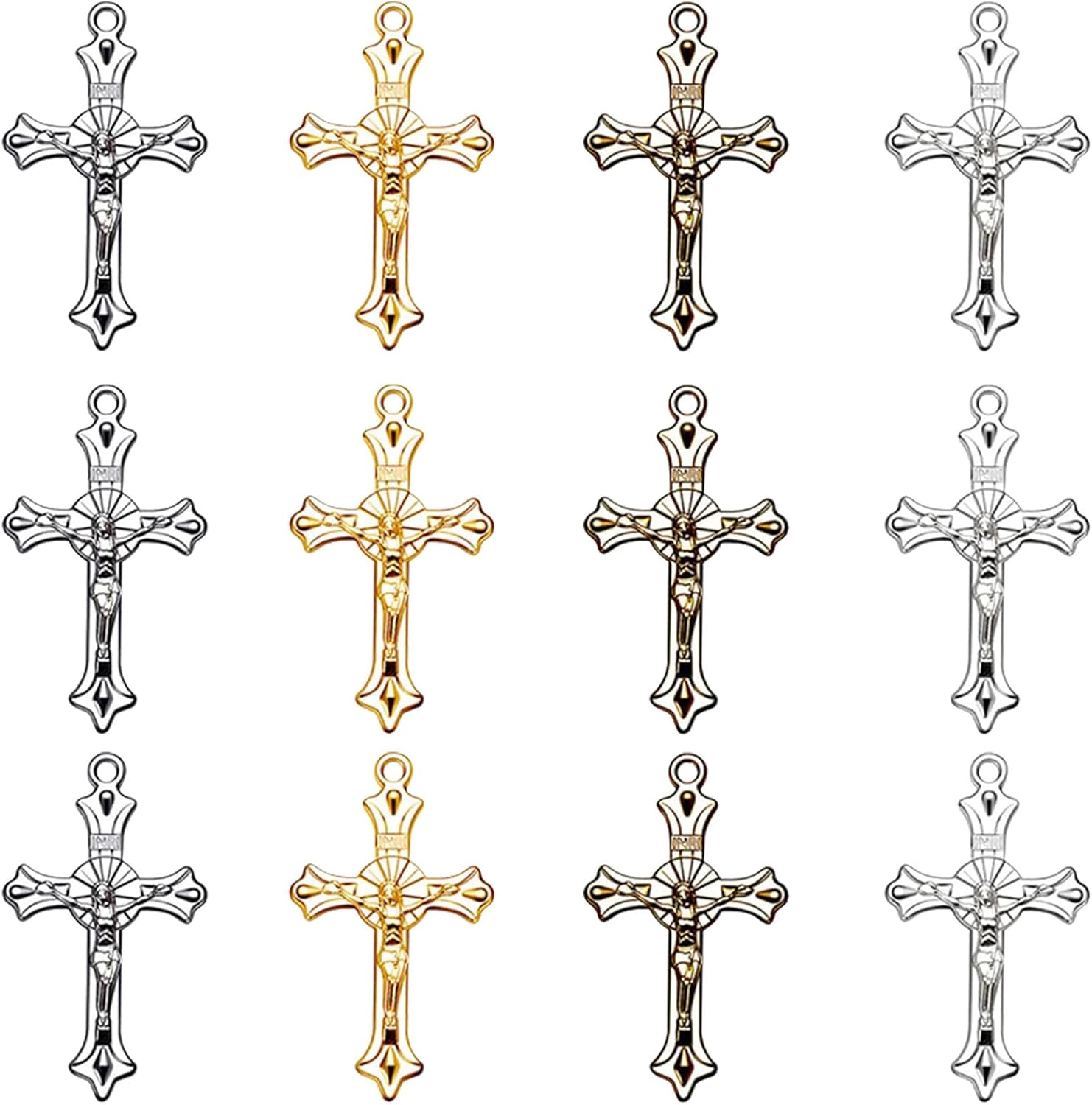 60 dijes de cruz de Jesucristo de colores mixtos para collar, aretes, pulsera, manualidades, joyería, hallazgos, accesorios, 1.49 x 0.86 pulgadas