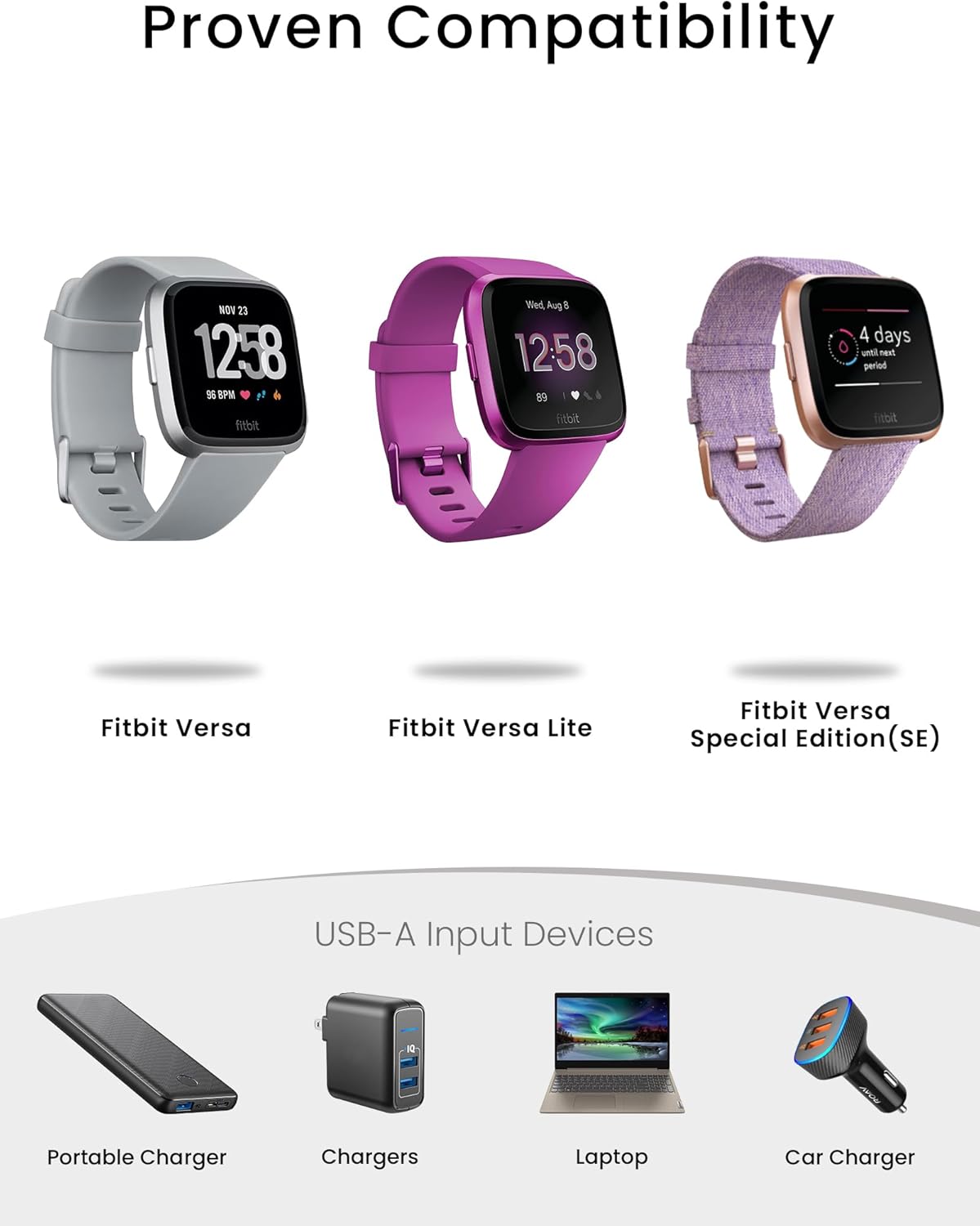 Cargador para Fitbit Versa 1Versa LiteVersa SE Cable de carga de repuesto para reloj inteligente Versa, Versa SE, Versa Lite (3.3 pies3.3 ft)