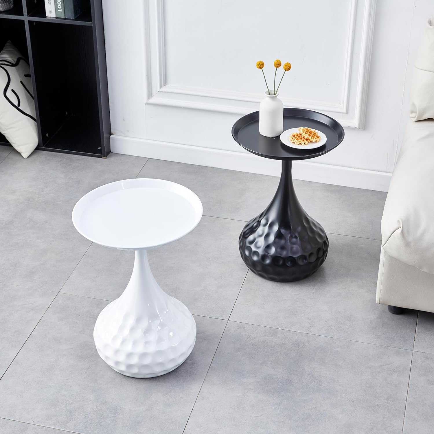 Mesa auxiliar de metal blanco, mesa de sofá pequeña, mesa de hierro pequeña, mesita de noche para sala de estar