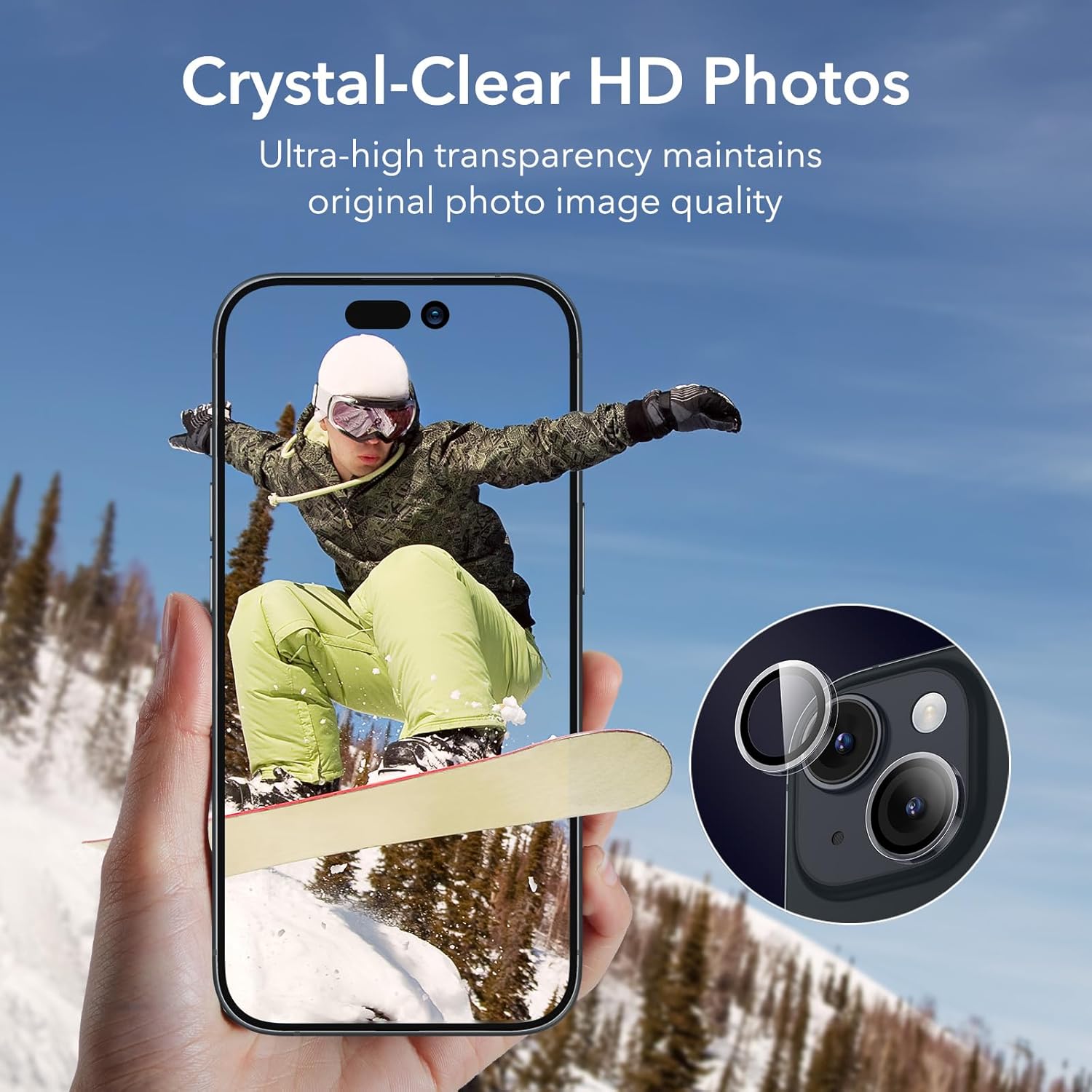 ESR Paquete de 2 protectores de lente de cámara para iPhone 1515 Plus1414 Plus, protectores individuales HD ultra resistentes, resistentes a los