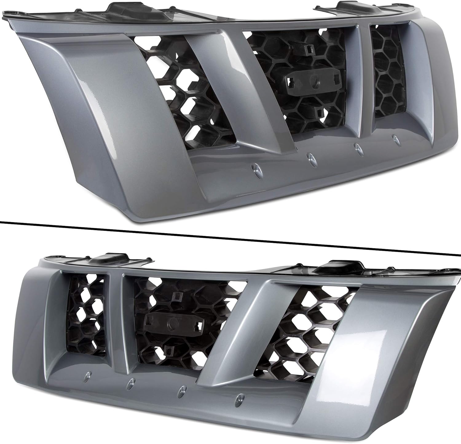 HECASA Parrilla delantera compatible con Nissan Xterra Off-Road S SE 62310ZS20A, 62310EA000, NI1200220 Parachoques superior gris brillante
