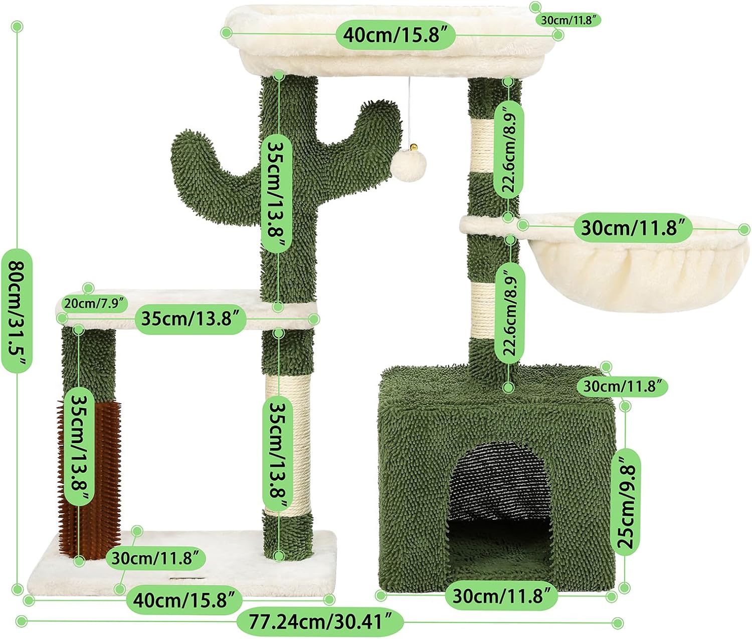 Hoopet Árbol para gatos, torre de cactus de 32 pulgadas para gatos de interior con poste rascador de sisal, acogedor condominio, hamaca, cepillo de
