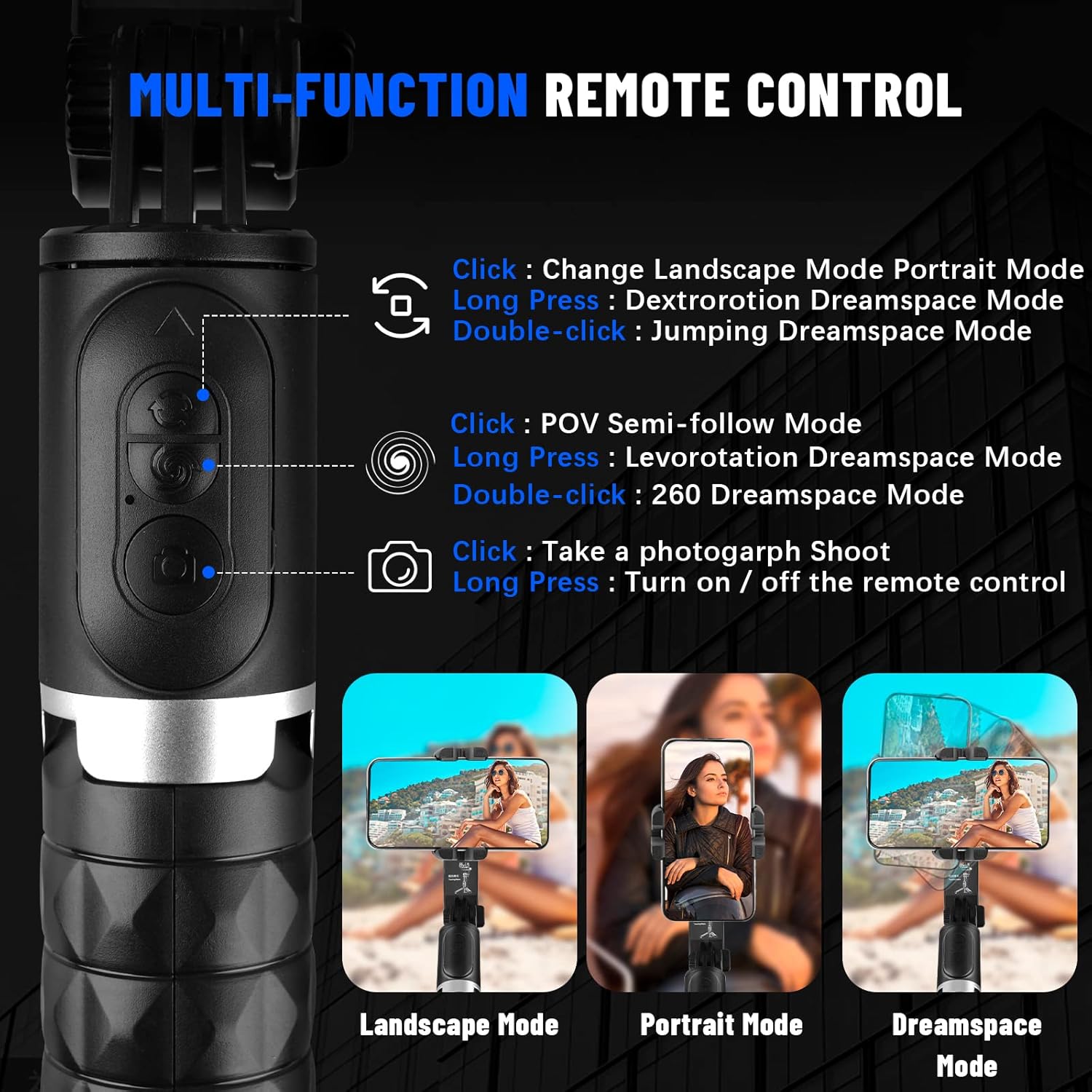 Estabilizador de cardán, trípode extensible para selfie con control remoto inalámbrico, rotación automática de 360 para teléfonoAndroid