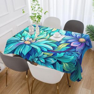 ZOEO Mantel rectangular con estampado de flores Bohomia color azul, moderno, mantel de cocina y comedor, mantel decorativo lavable para fiestas, ZOEO Mantel rectangular con estampado de flores Bohomia color azul, moderno, mantel de cocina y comedor, mantel decorativo lavable para fiestas,