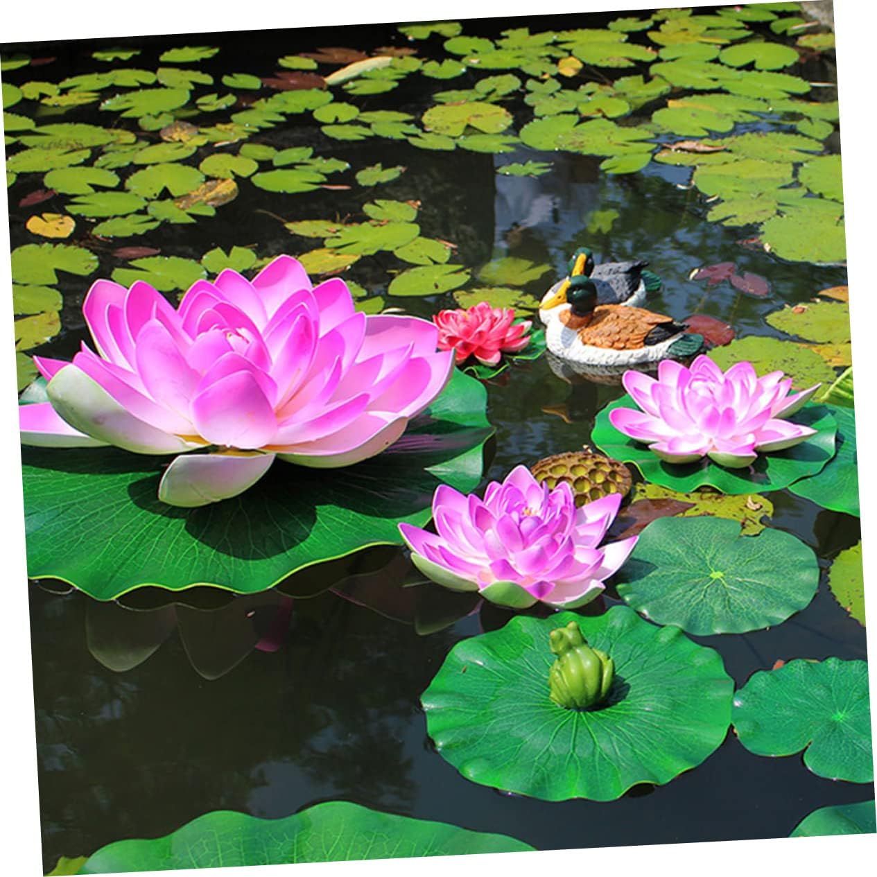 VOSAREA Hojas de loto artificiales, 3 piezas, regadera de hoja de loto simulada para interiores, plantas de aire sintéticas, decoración de follaje,