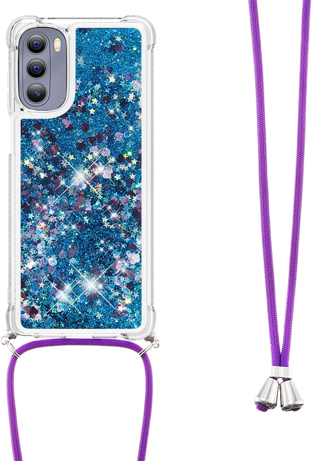 Asuwish Funda de teléfono para Moto G Stylus 2022 4G con protector de pantalla y correa cruzada, con purpurina líquida, cubierta protectora delgada