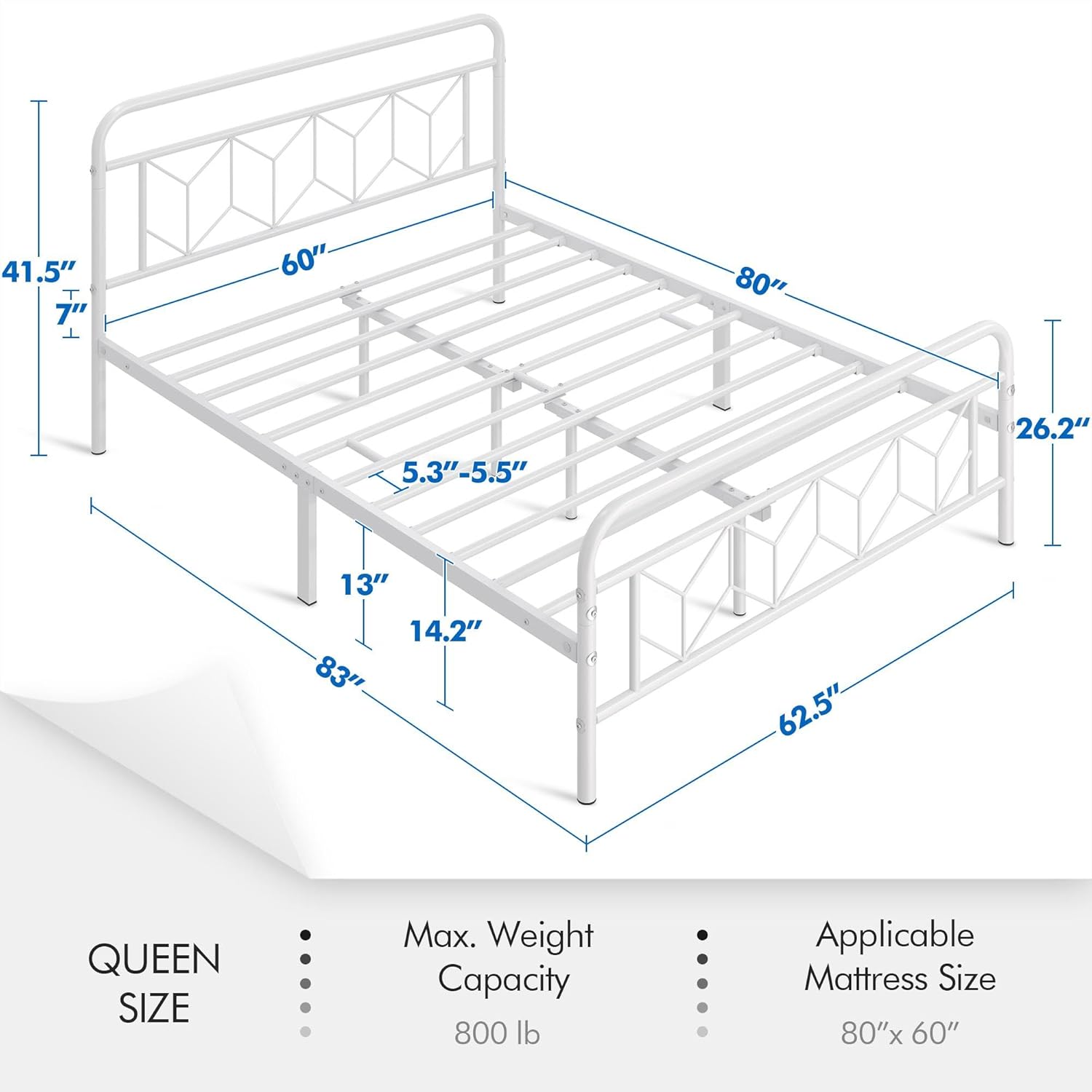 Topeakmart Base de cama Queen con base de cama de metal con cabecera de estilo vintage, base de colchón, no necesita somier, almacenamiento debajo