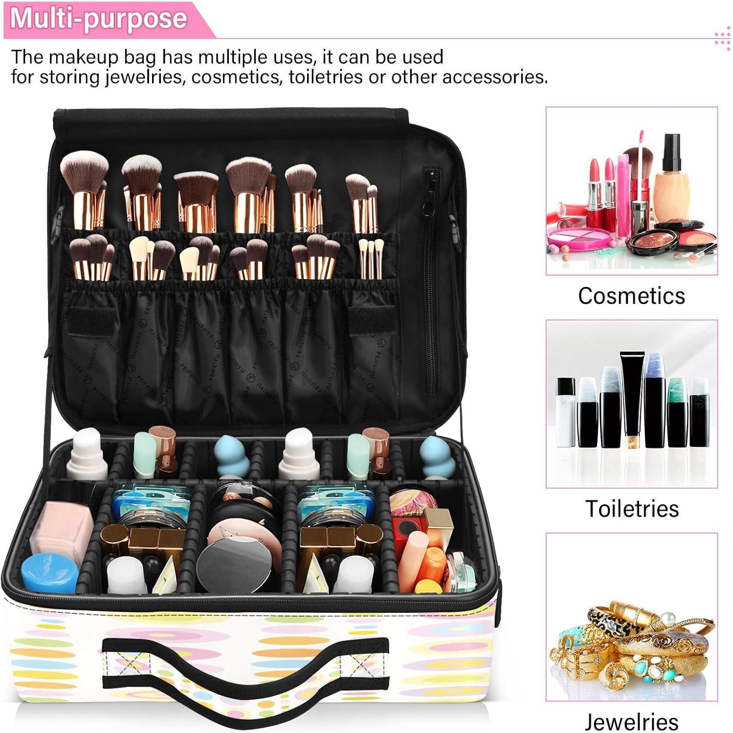 Zathe Circles Spots Colorful toiletry cosmetic bag travel make up bag make up organizing bag train case makeup bag cosmetiquera de viaje para hombre