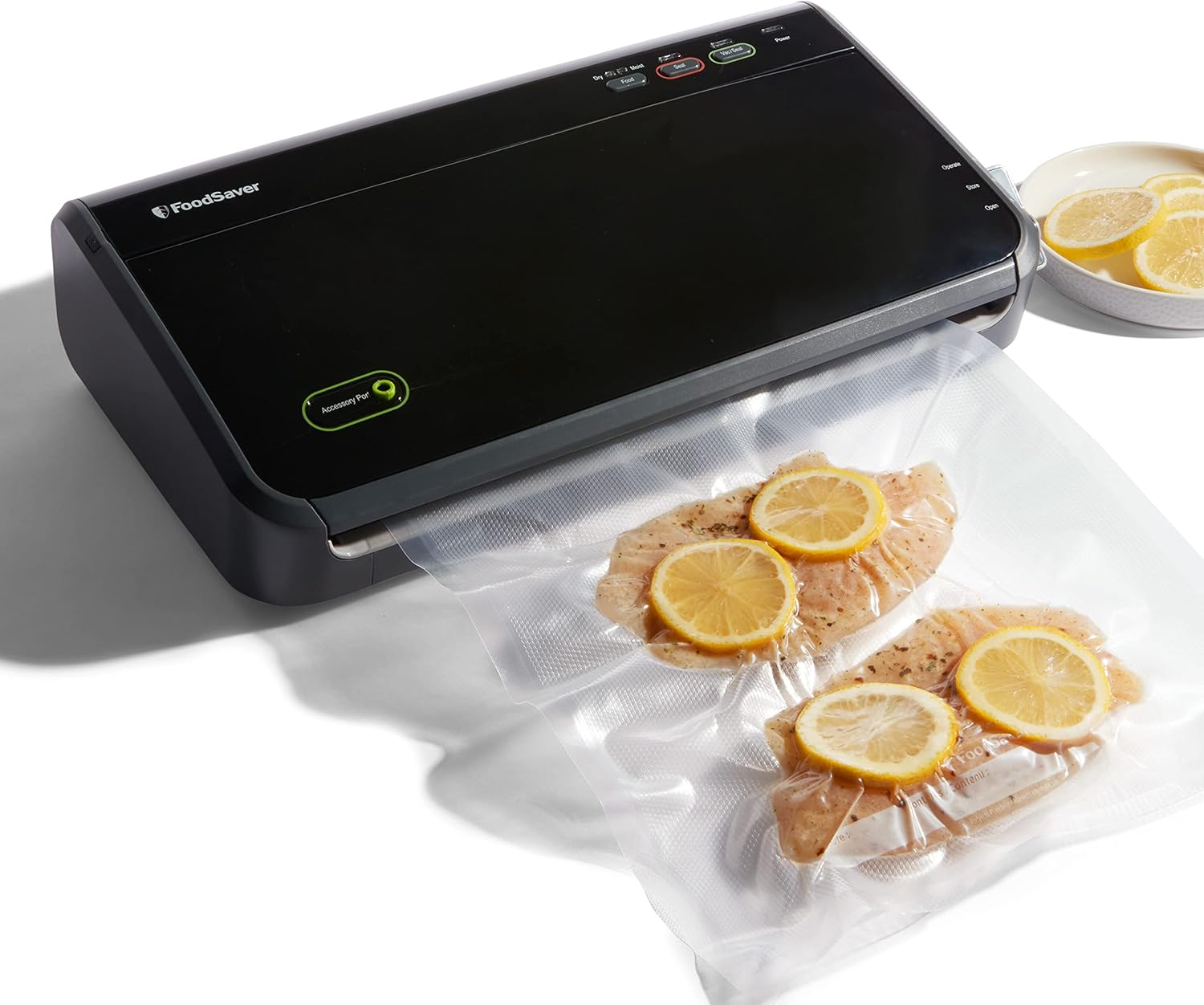 FoodSaver Máquina selladora al vacío, bolsas negras y selladoras al vacío para almacenamiento hermético de alimentos y Sous Vide, bolsas precortadas