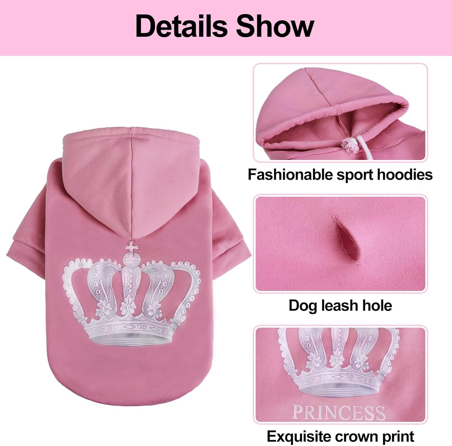 EXPAWLORER Prinecss – Sudadera con capucha para niña, suéter con capucha para perro con agujero para correa, ropa para clima frío para perro,